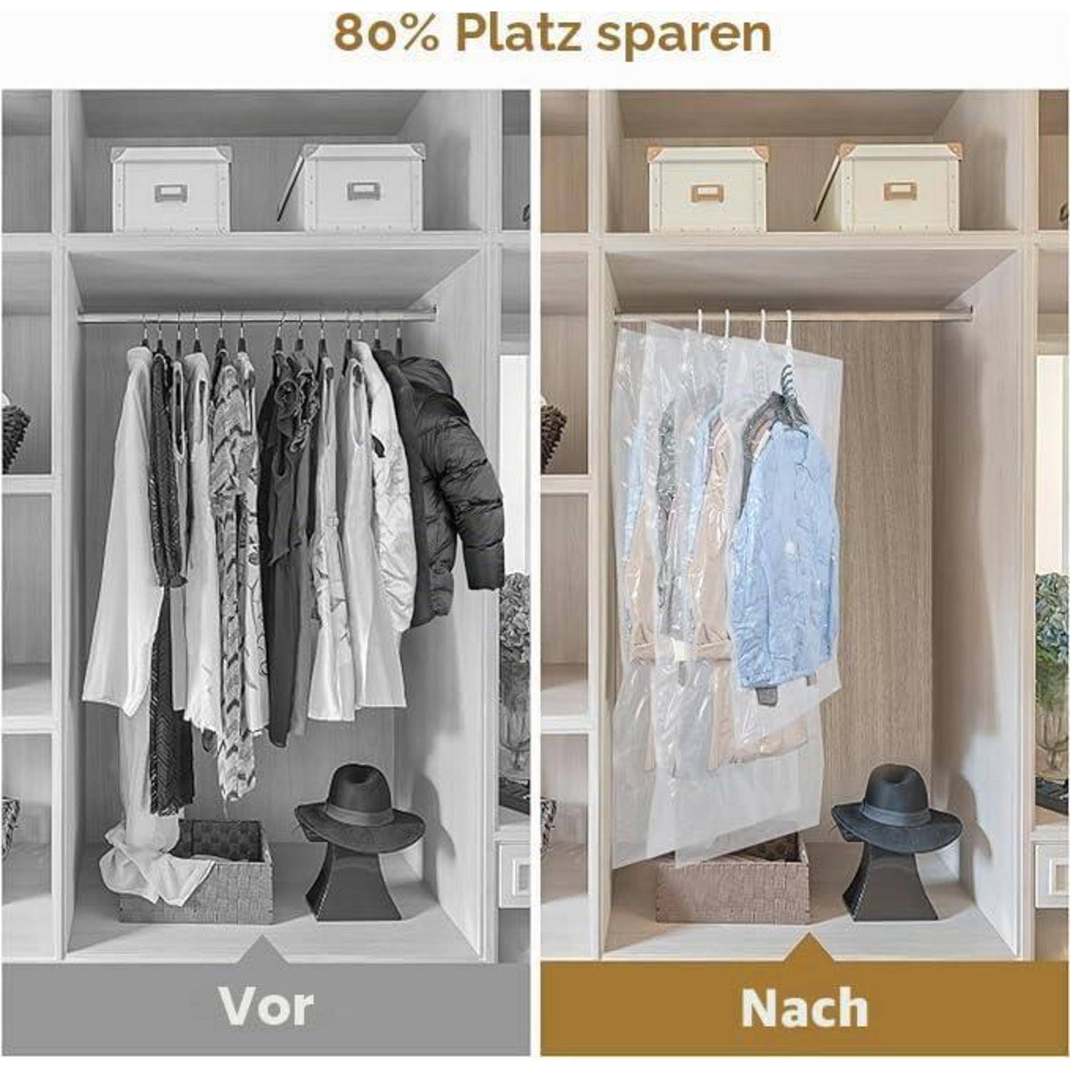 Nebeneinander Kleiderschrank-Lagerverglelch mit den Bezeichnungen „Vor