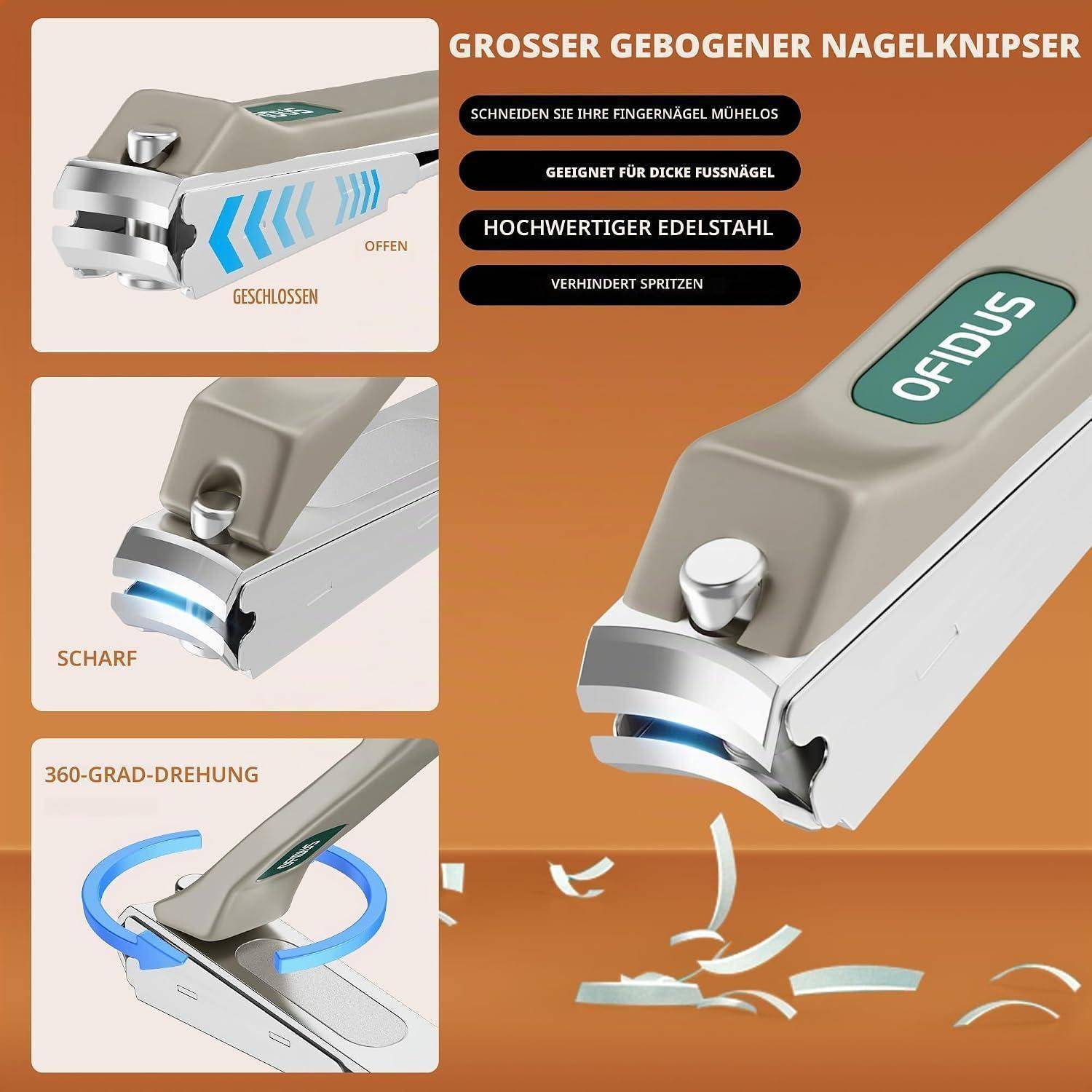 Nagelknipser-Set Edelstahl 4-teilig mit Nagelfänger und Etui