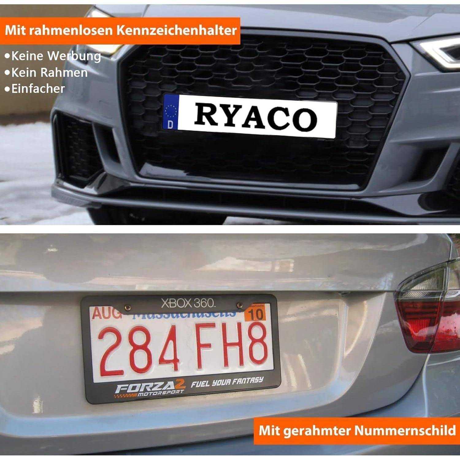 RYACO Kennzeichenhalter rahmenlos 4 Stück für 2 Kennzeichen mit Kleber