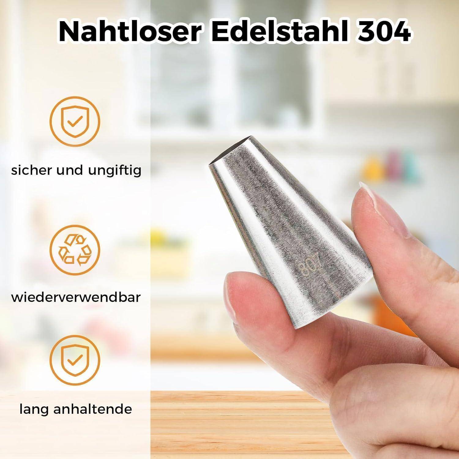 Spritztüllen Set 31-teilig Edelstahl mit 10 Tüllen, 20 Beutel, Bürste