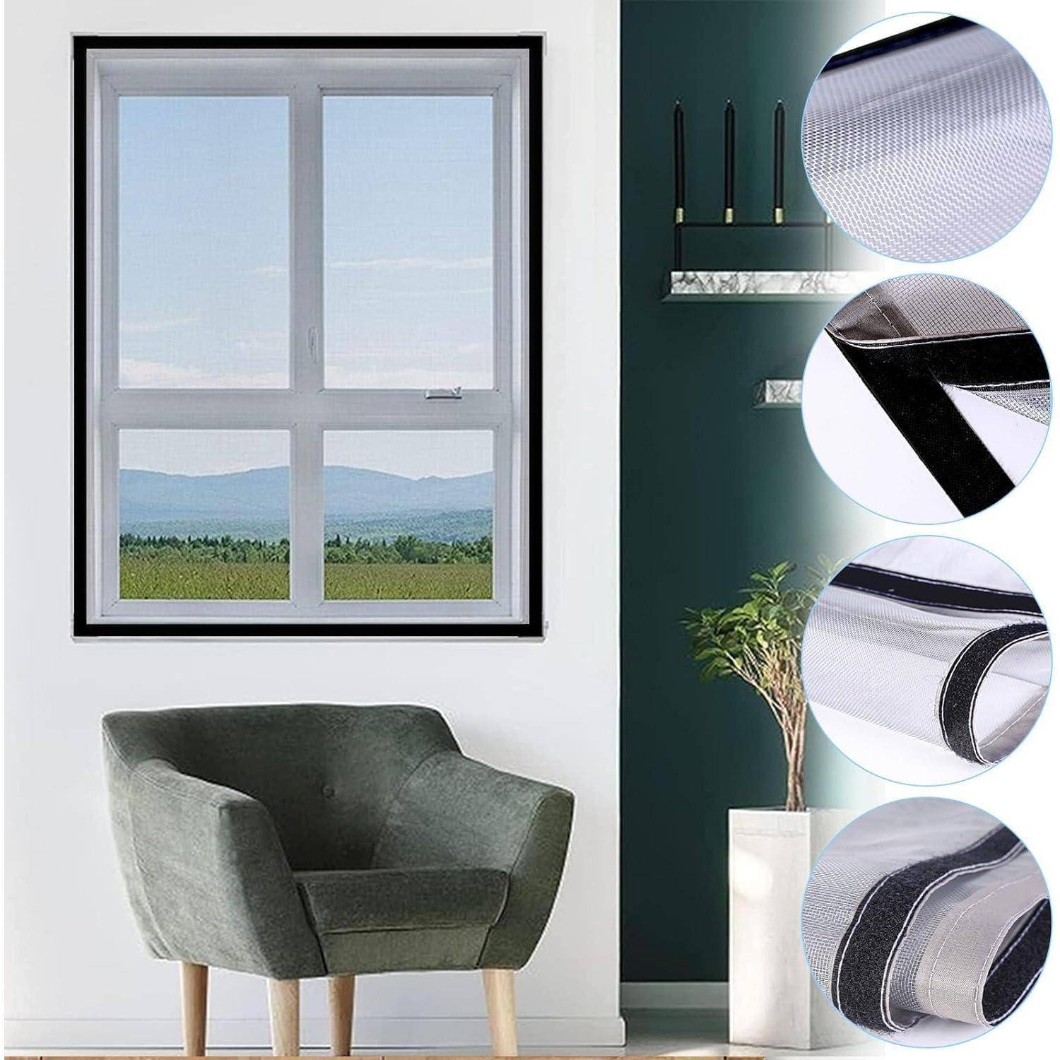 Fliegengitter Fenster 100x100cm Zuschneidbar Ohne Bohren Schwarz