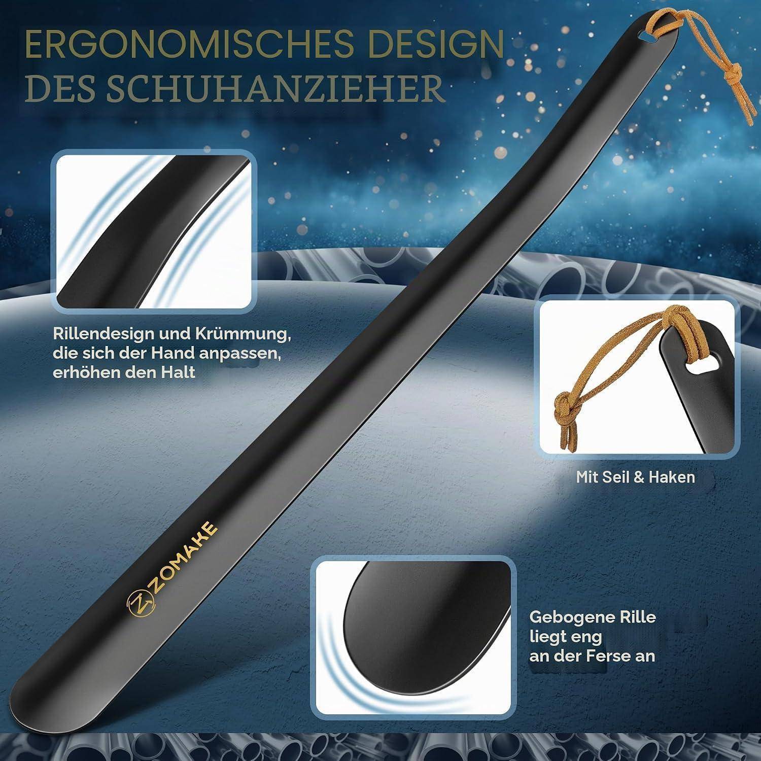 Schuhlöffel Metall Lang 42cm Schwarz mit Aufhängeband