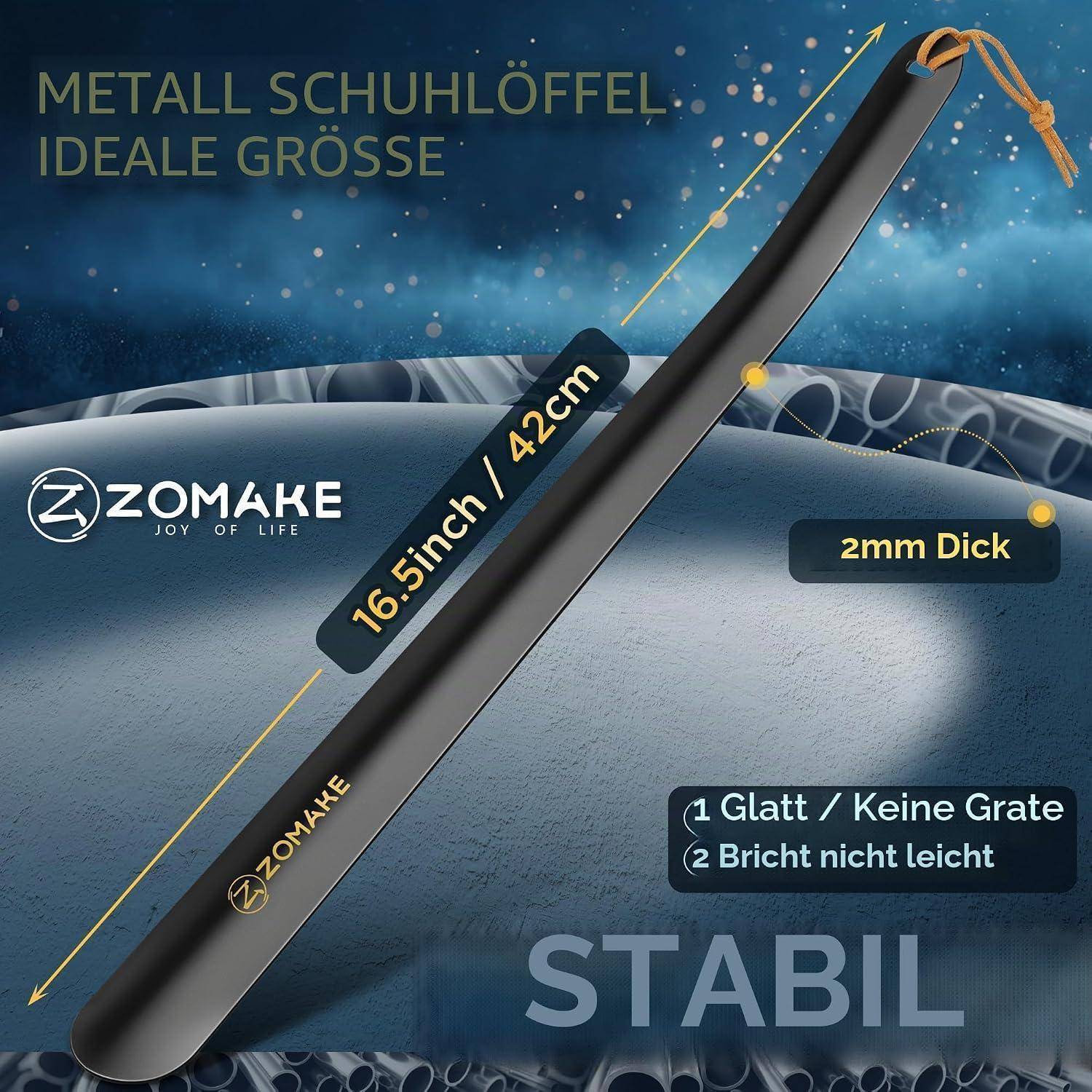 Schuhlöffel Metall Lang 42cm Schwarz mit Aufhängeband