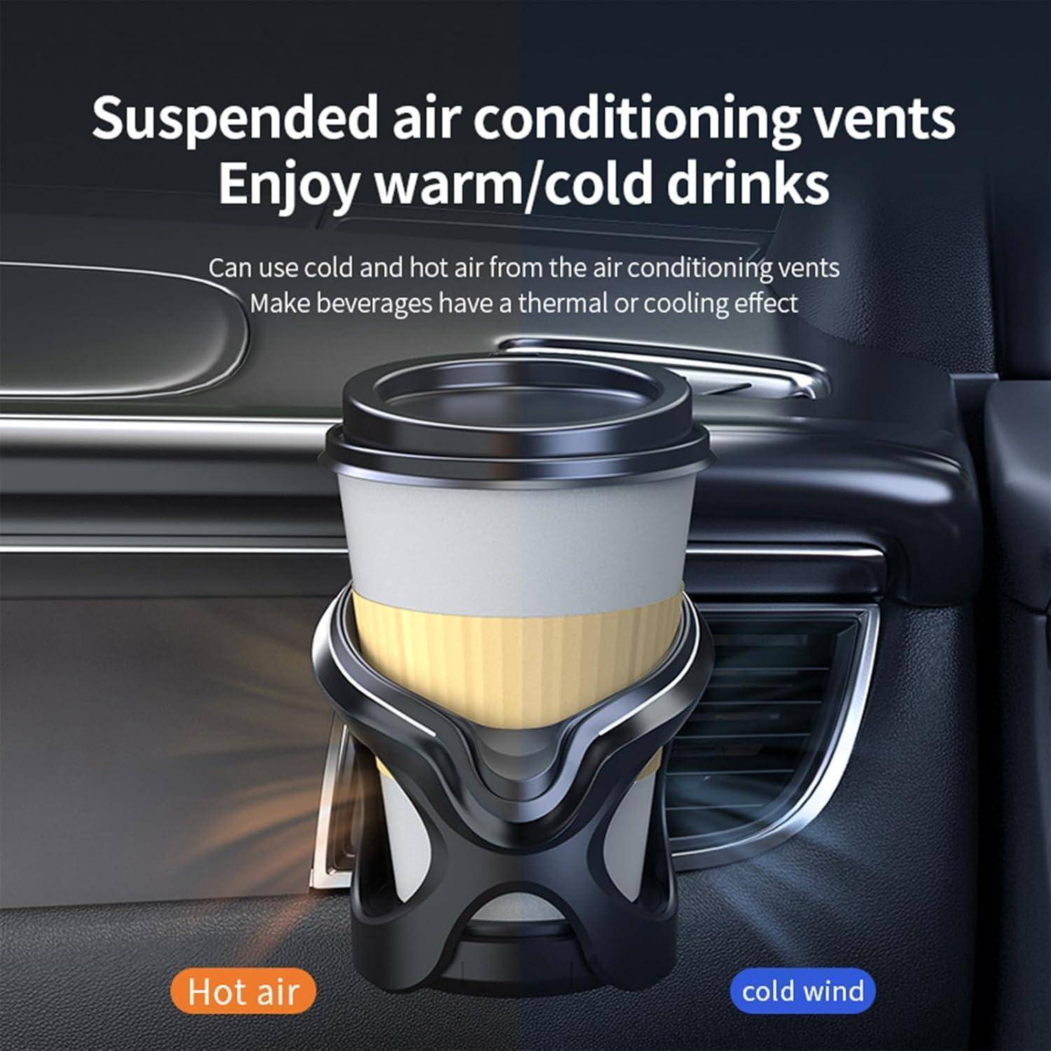 Getränkehalter für das Auto, der an der Lüftungsöffnung befestigt wird und den warmen oder kalten Luftstrom nutzt, um Getränke warm oder kühl zu halten.