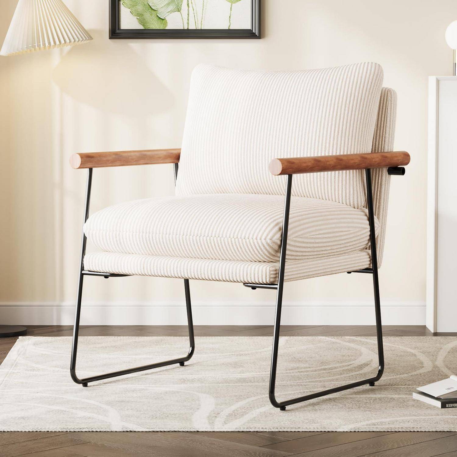 Ohrensessel Bouclé Beige Metallrahmen 65x62x83cm