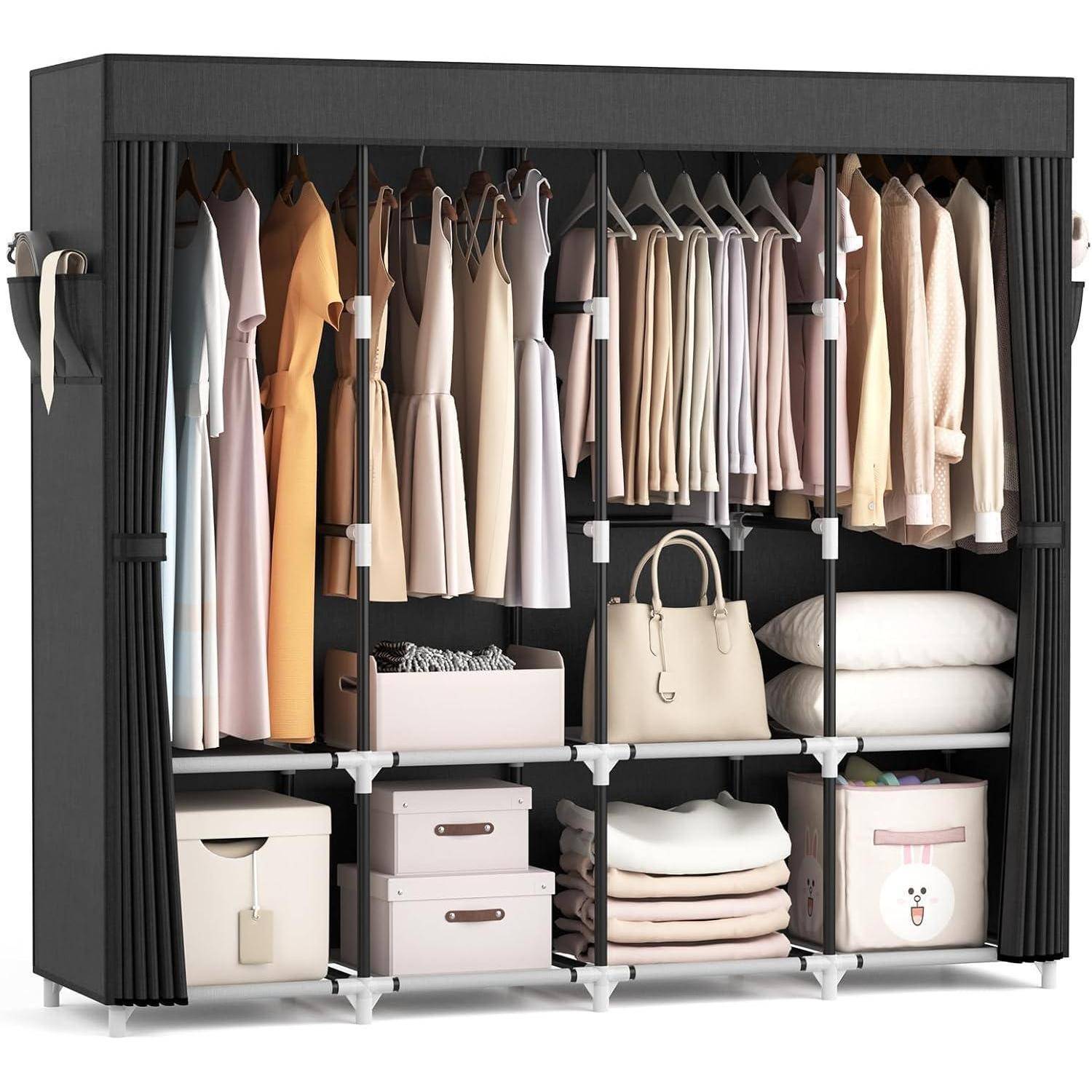 Vicye Faltschrank Stoffschrank 170x45x167cm Schwarz mit Kleiderstange
