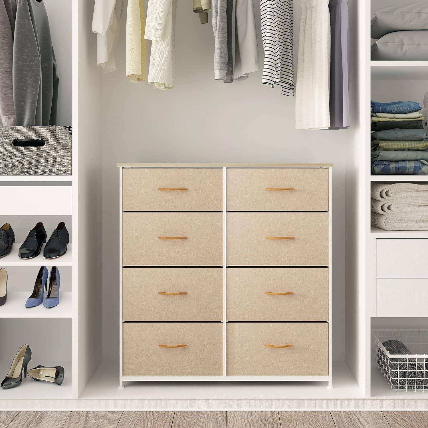 Kommode 8 Schubladen Stoff Schlafzimmer Wohnzimmer Flur Khaki