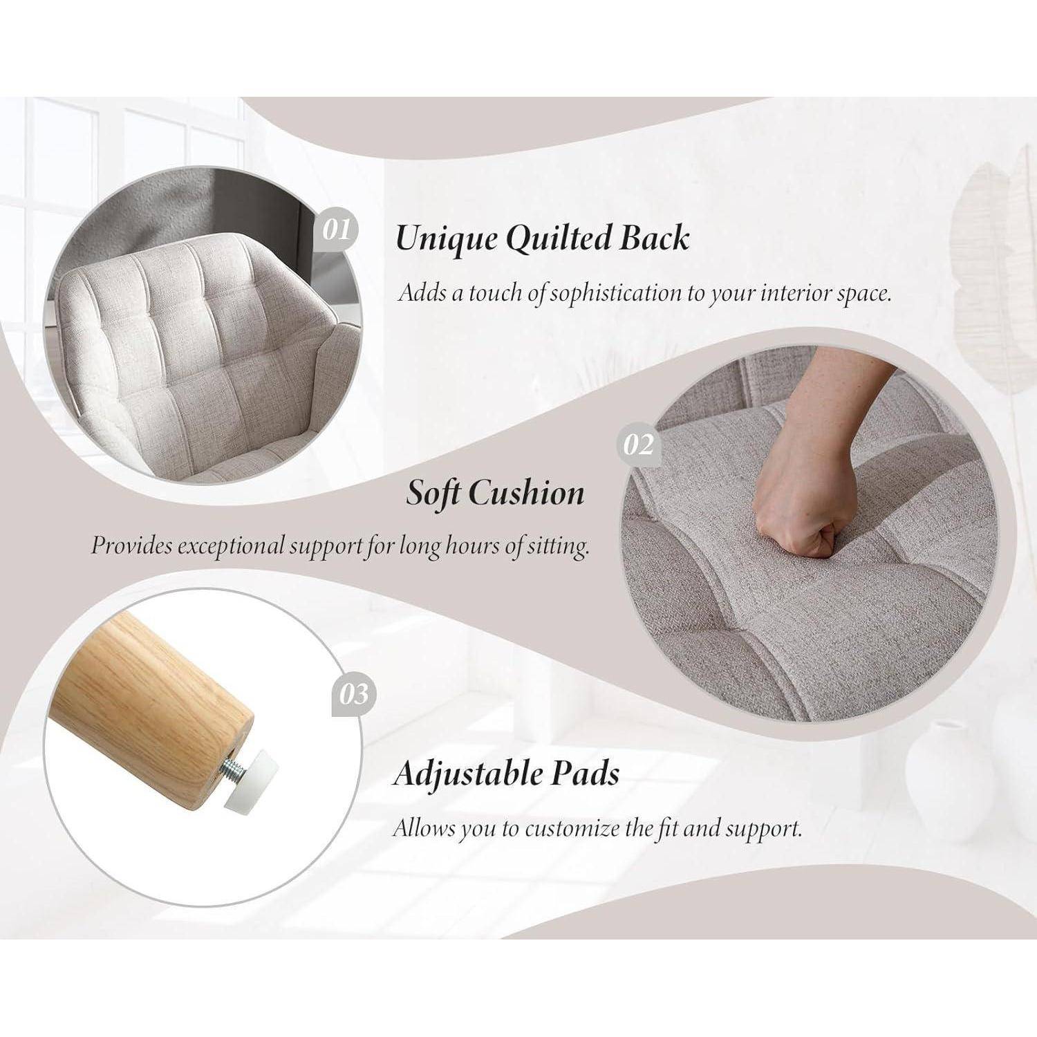 Ya-Home Akzentstuhl Sessel 2er Set Leinen Holzbeine Beige
