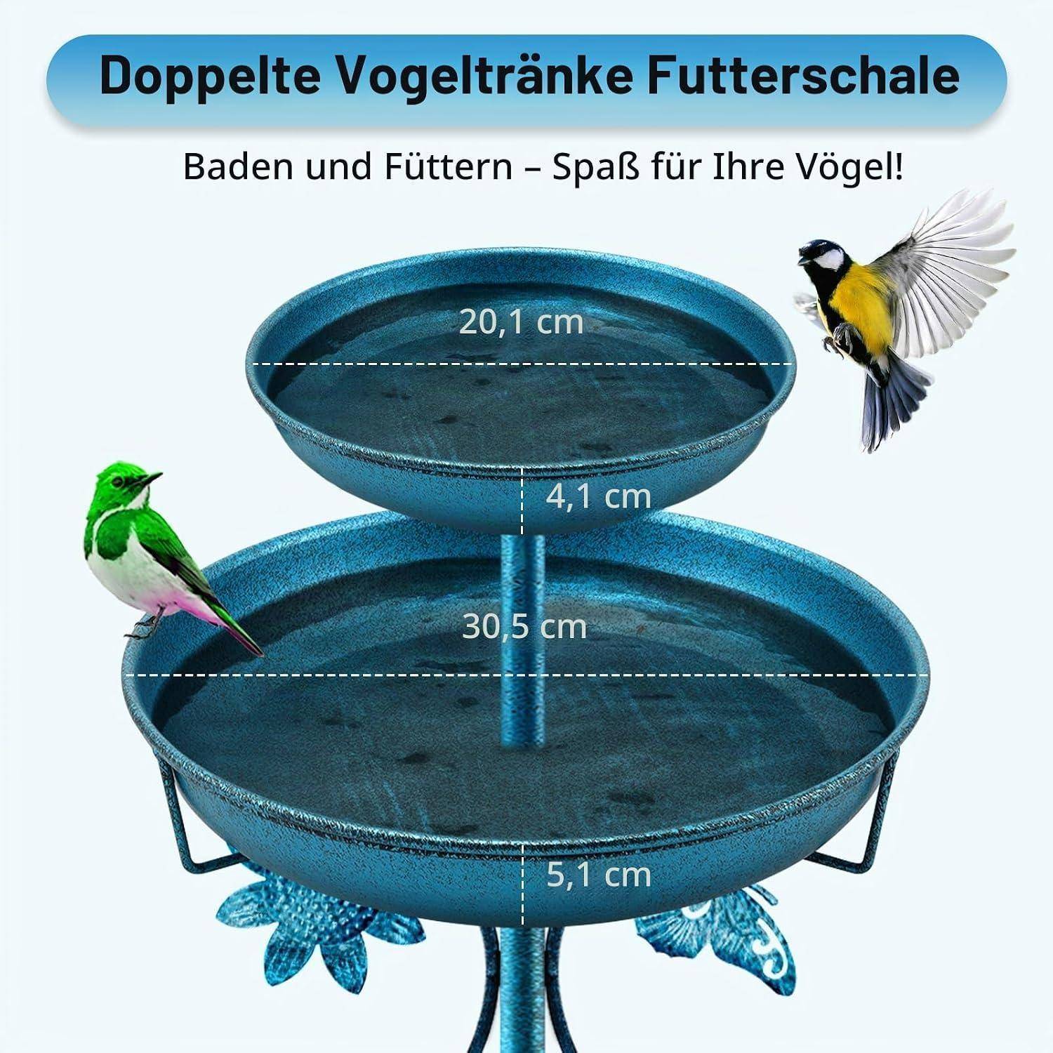 Vogeltränke Stehend Metall 2-in-1 Vogelbad Futterspender Blau