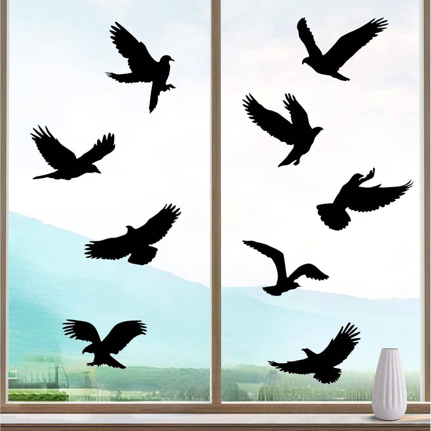HOOWA Fensteraufkleber Vogelschutz 9 Stück Schwarz PVC 27-31cm