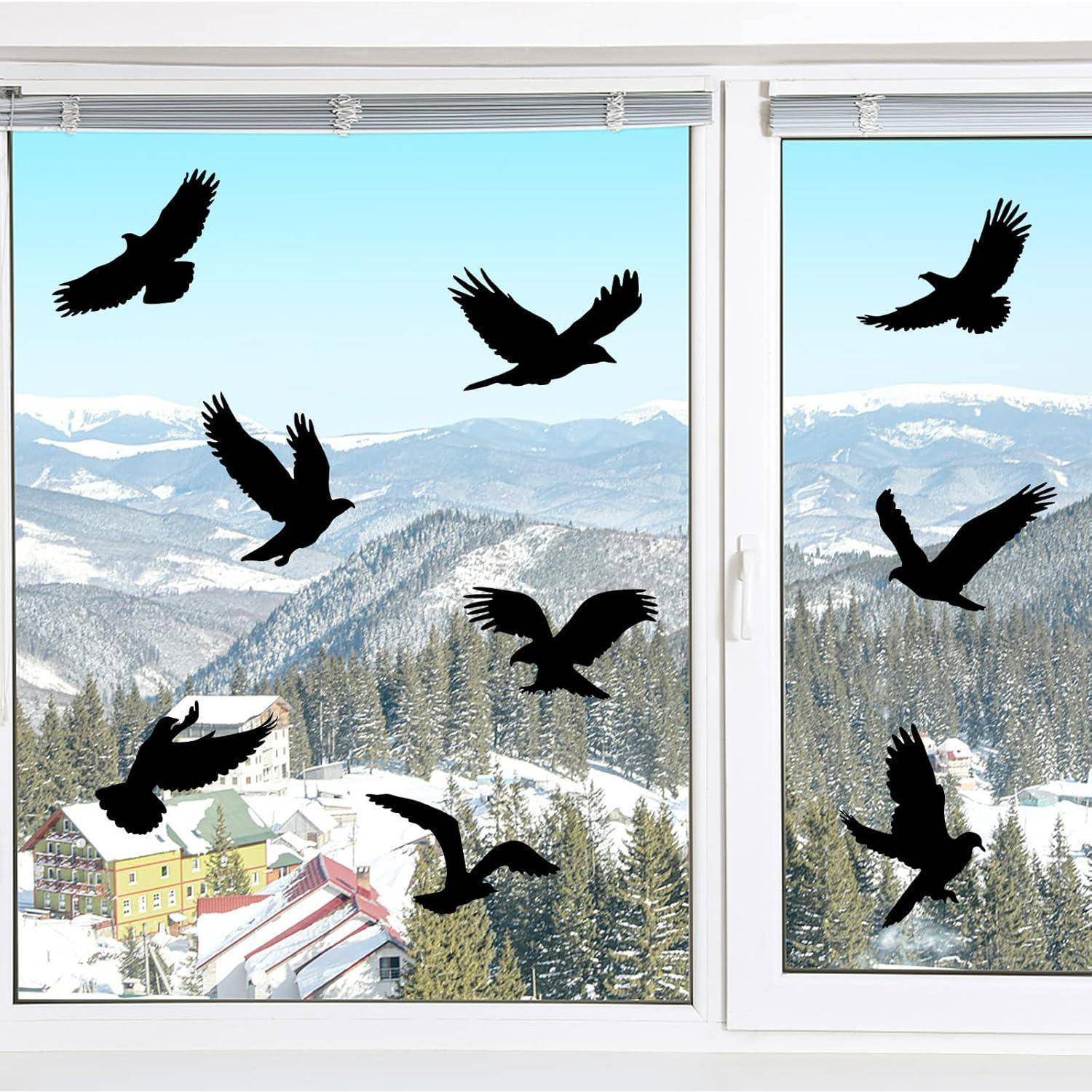HOOWA Fensteraufkleber Vogelschutz 9 Stück Schwarz PVC 27-31cm