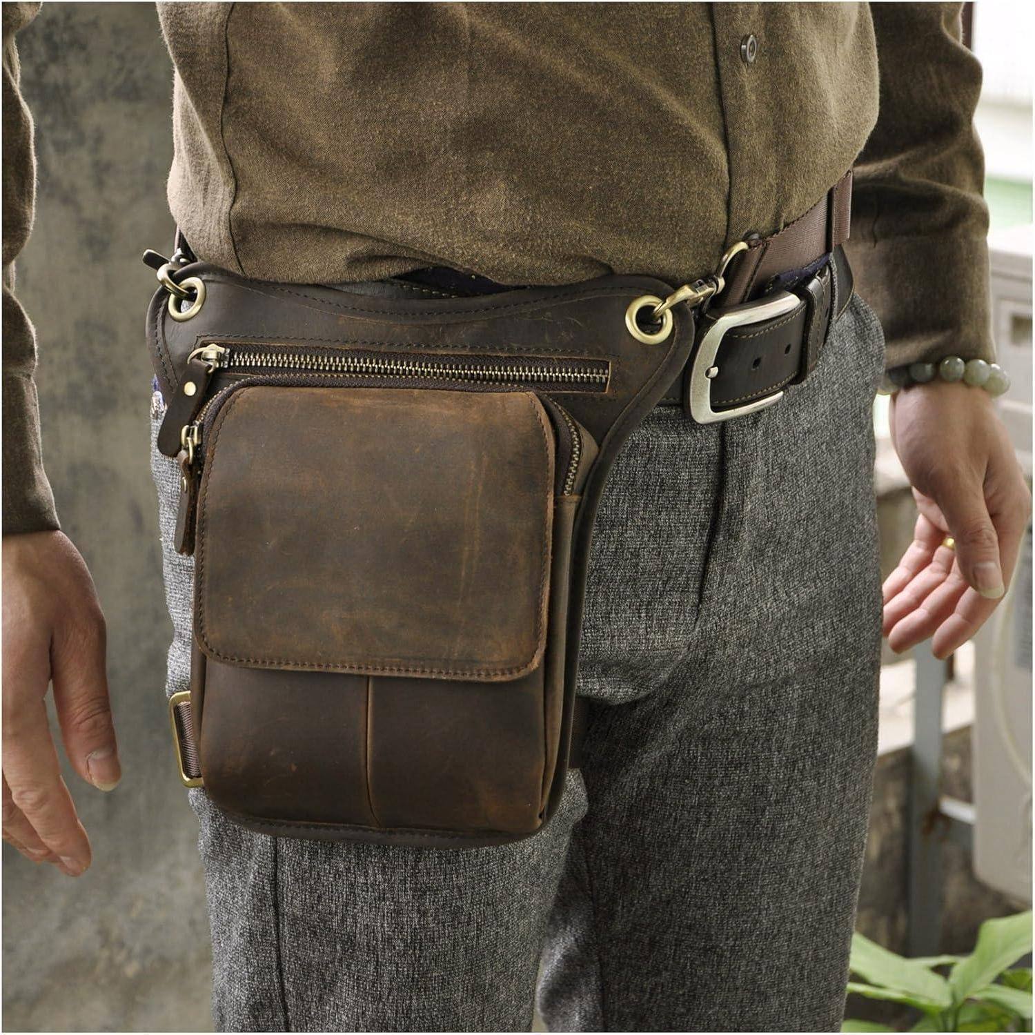 Herren Leder Beintasche Dunkel Braun 211-1