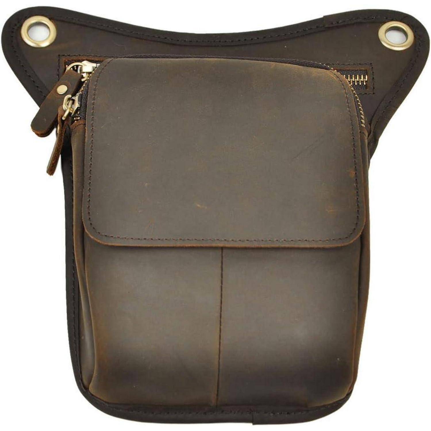 Herren Leder Beintasche Dunkel Braun 211-1