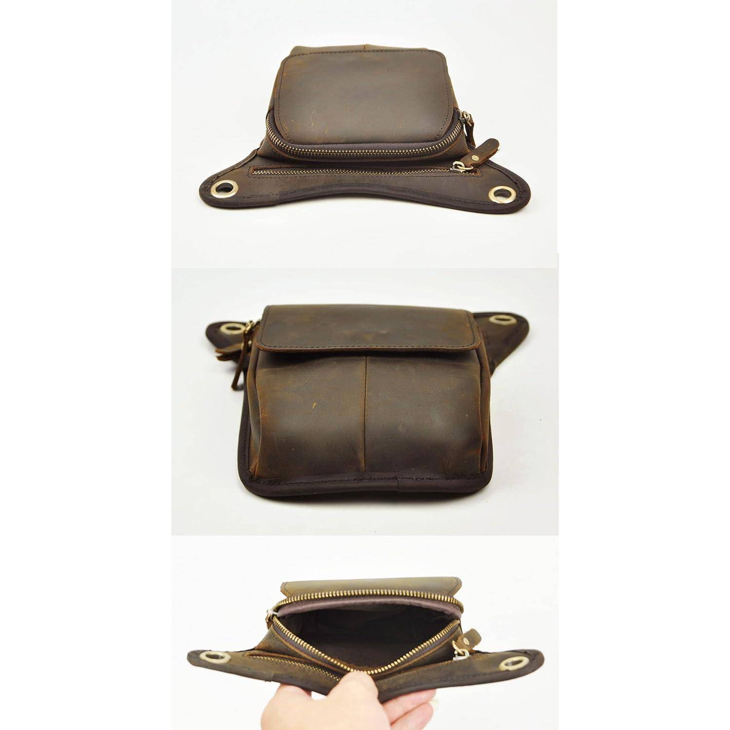Herren Leder Beintasche Dunkel Braun 211-1