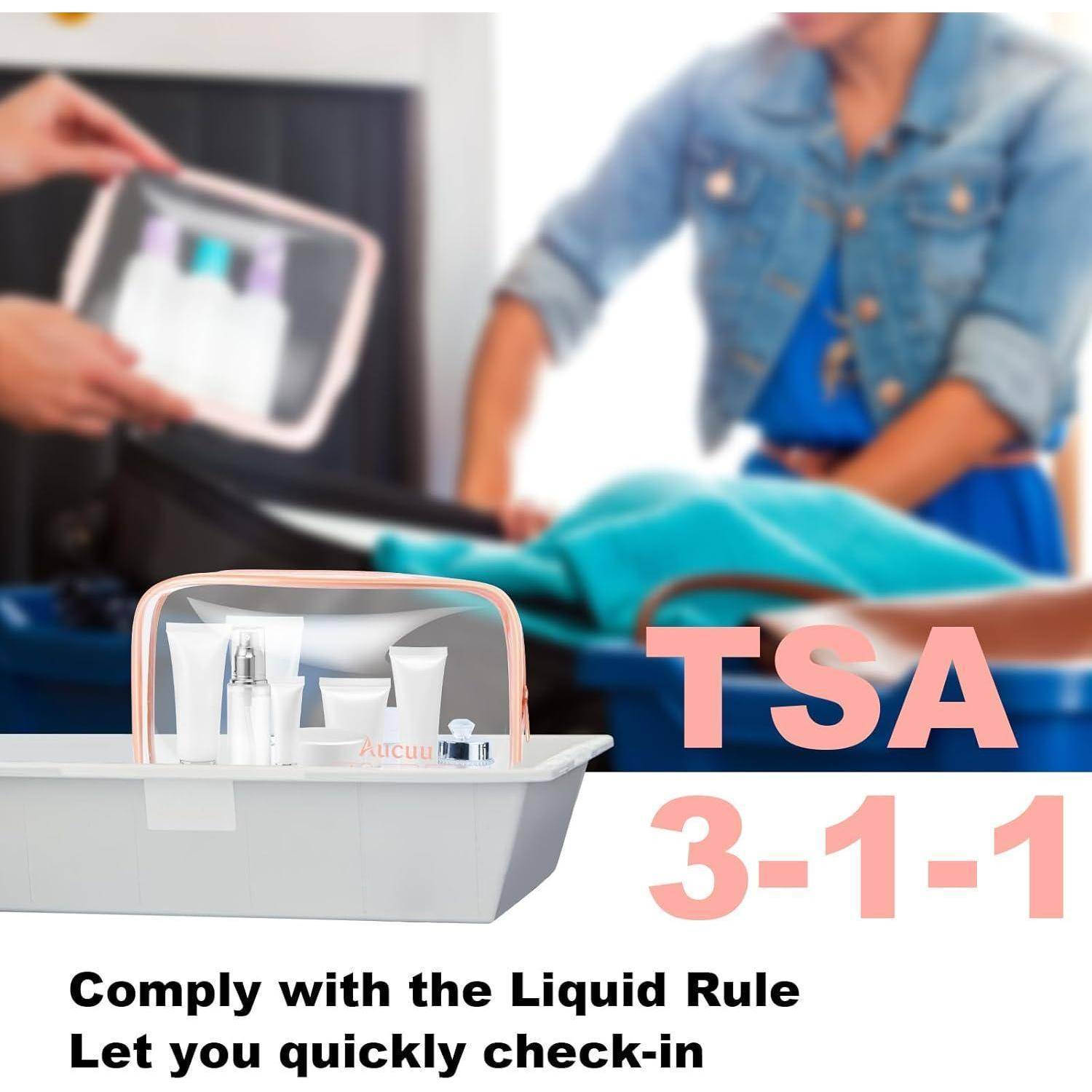 Reisegröße-Toilettentasche mit Toilettenartikeln, die für die TSA-Regel „3-1-1