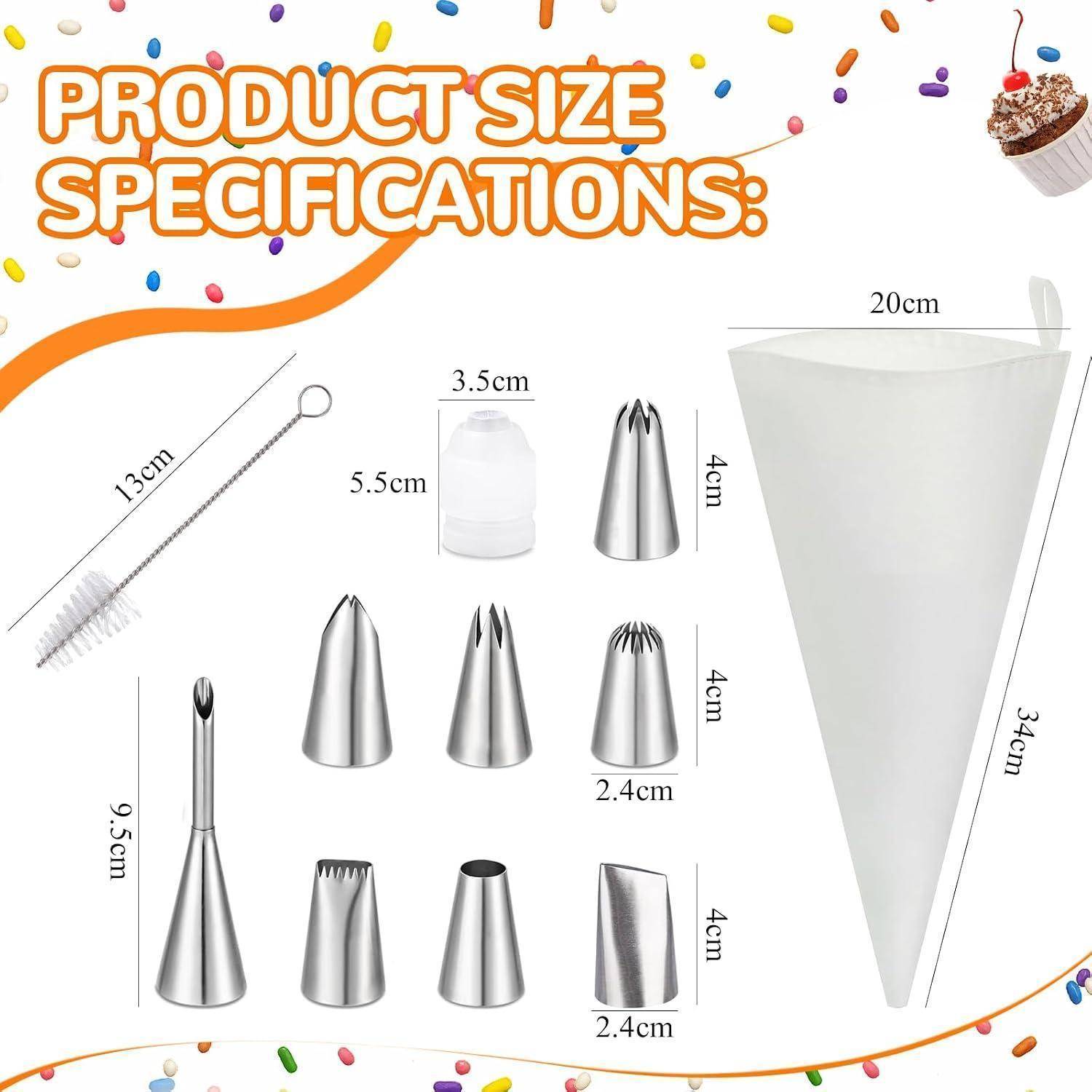 Spritztüllen Set 11-teilig wiederverwendbar mit Edelstahltüllen und Adapter