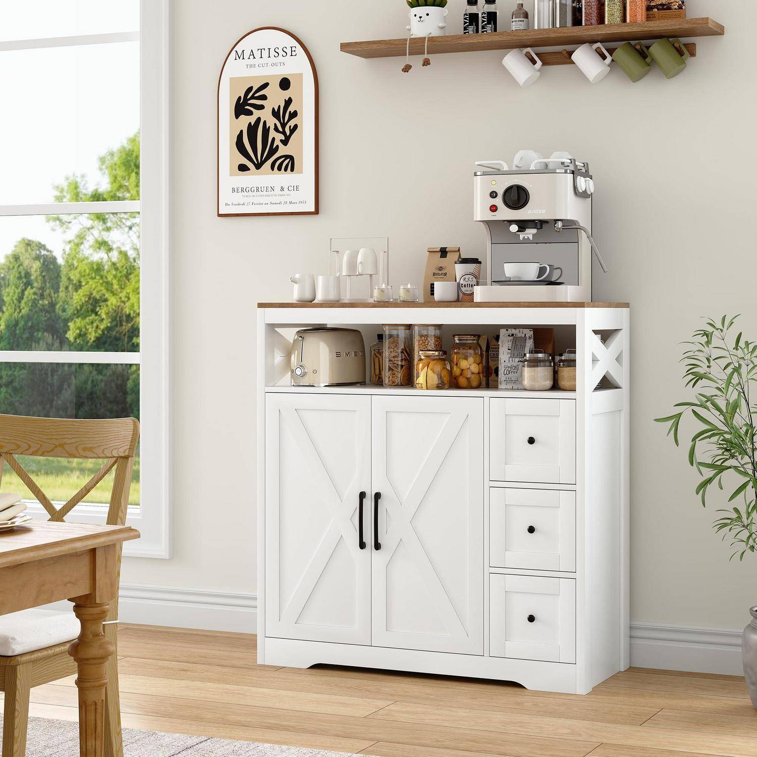 Sideboard mit 3 Schubladen und 2 Türen Weiß 100x40x105cm