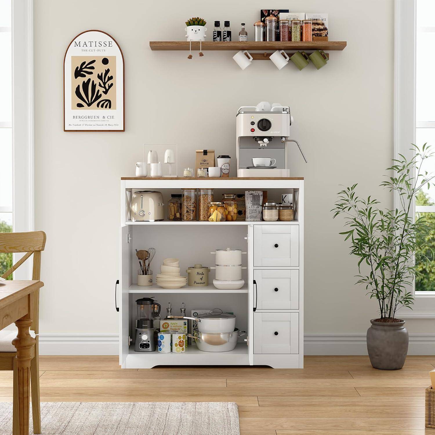 Sideboard mit 3 Schubladen und 2 Türen Weiß 100x40x105cm
