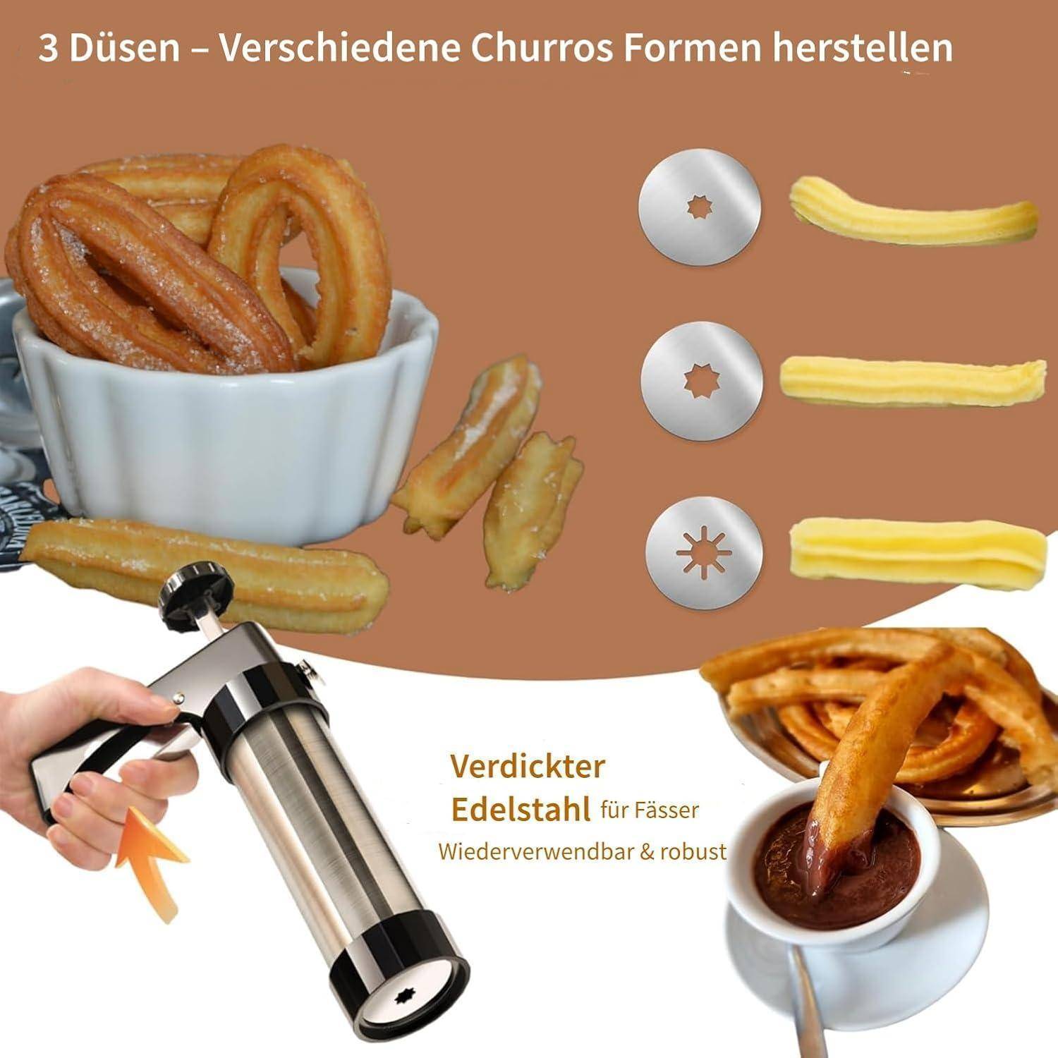 Churrera mit 3 Düsen Edelstahl Spritzbeutel Füller