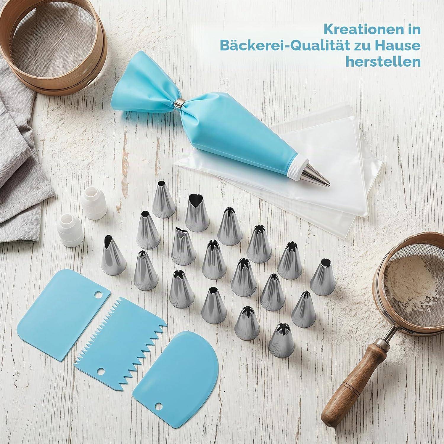 Spritzbeutel Set 126tlg. mit 18 Edelstahl Tüllen & 100 Einwegbeutel