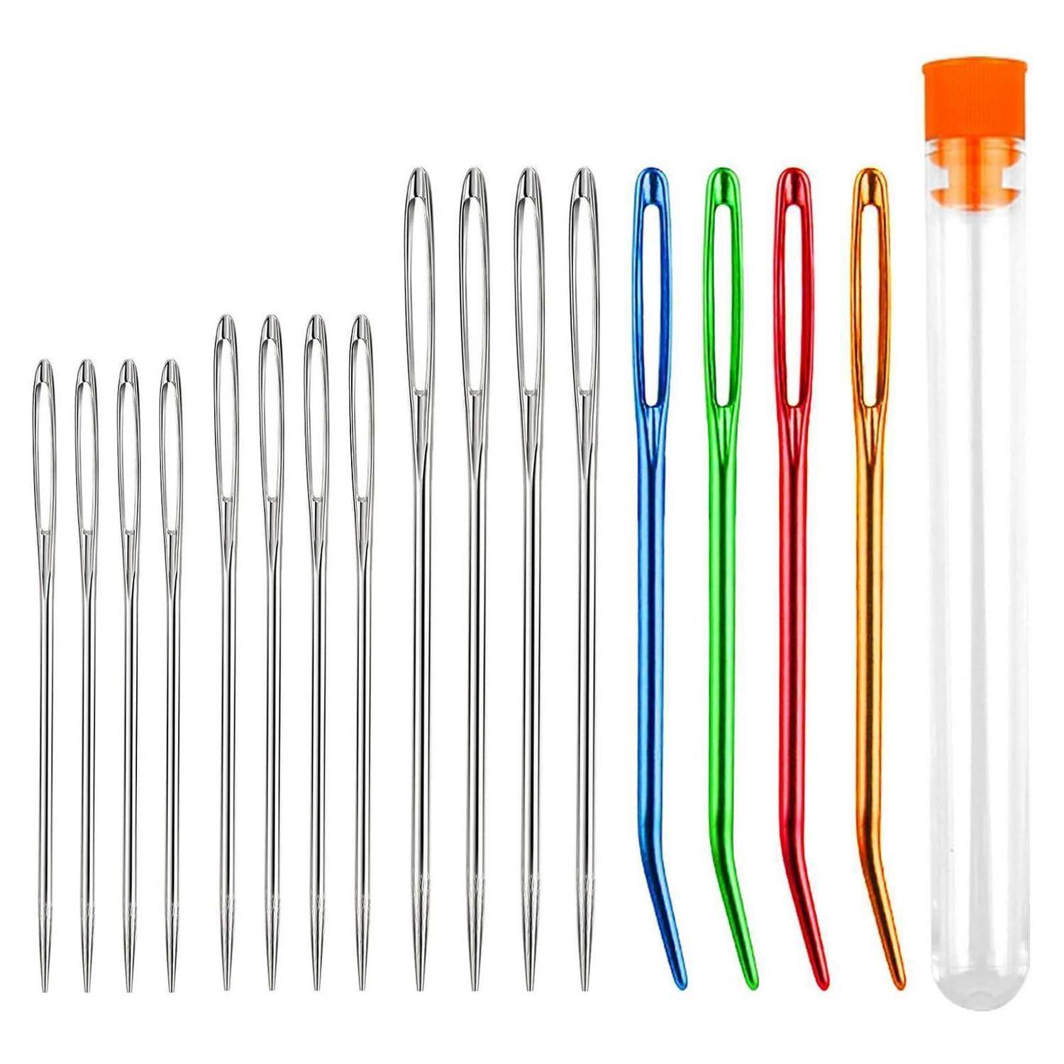 16-teiliges Nähnadel-Set mit großem Öhr, Edelstahl, 4 Größen