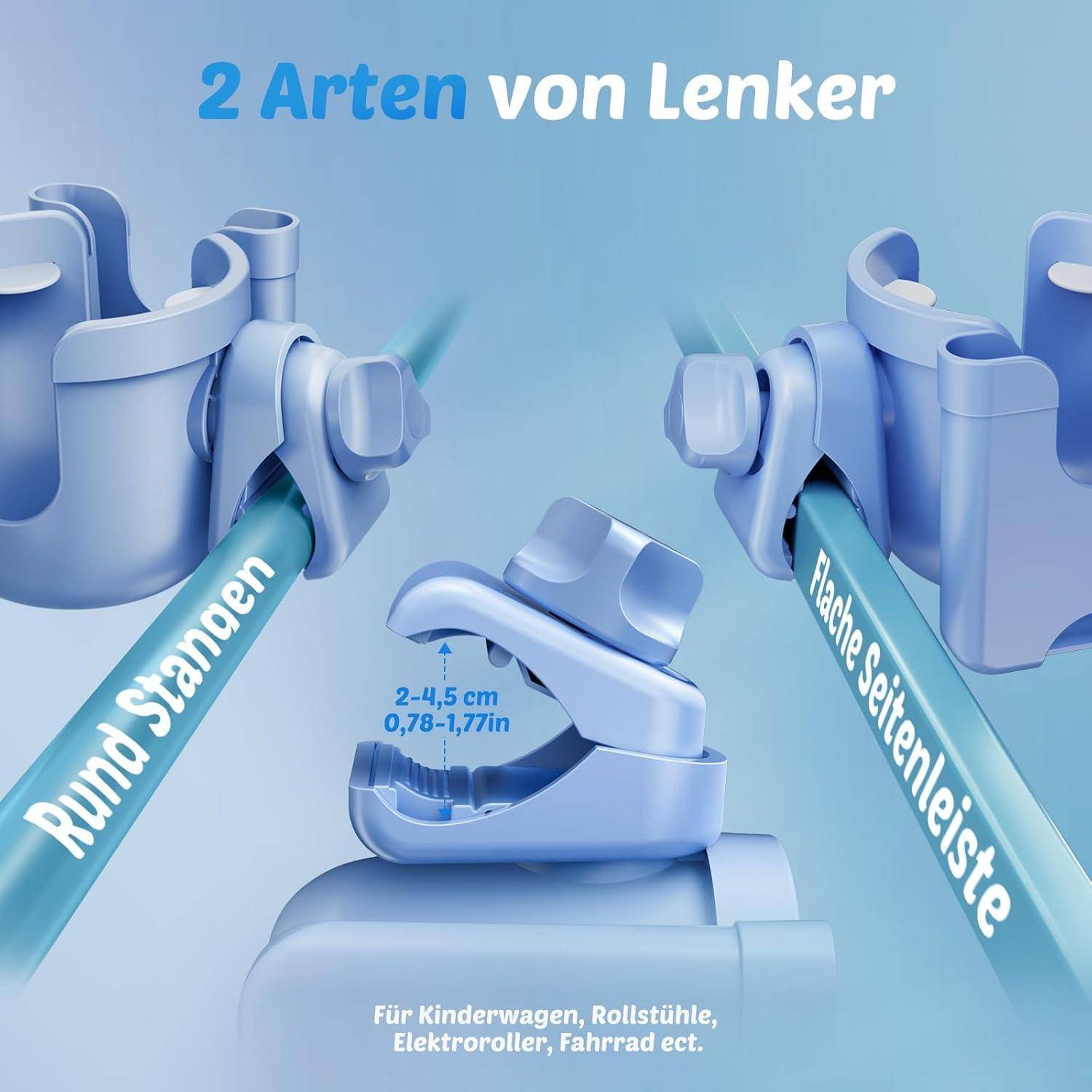 Getränkehalter Kinderwagen 2in1 mit Handyhalter Blau