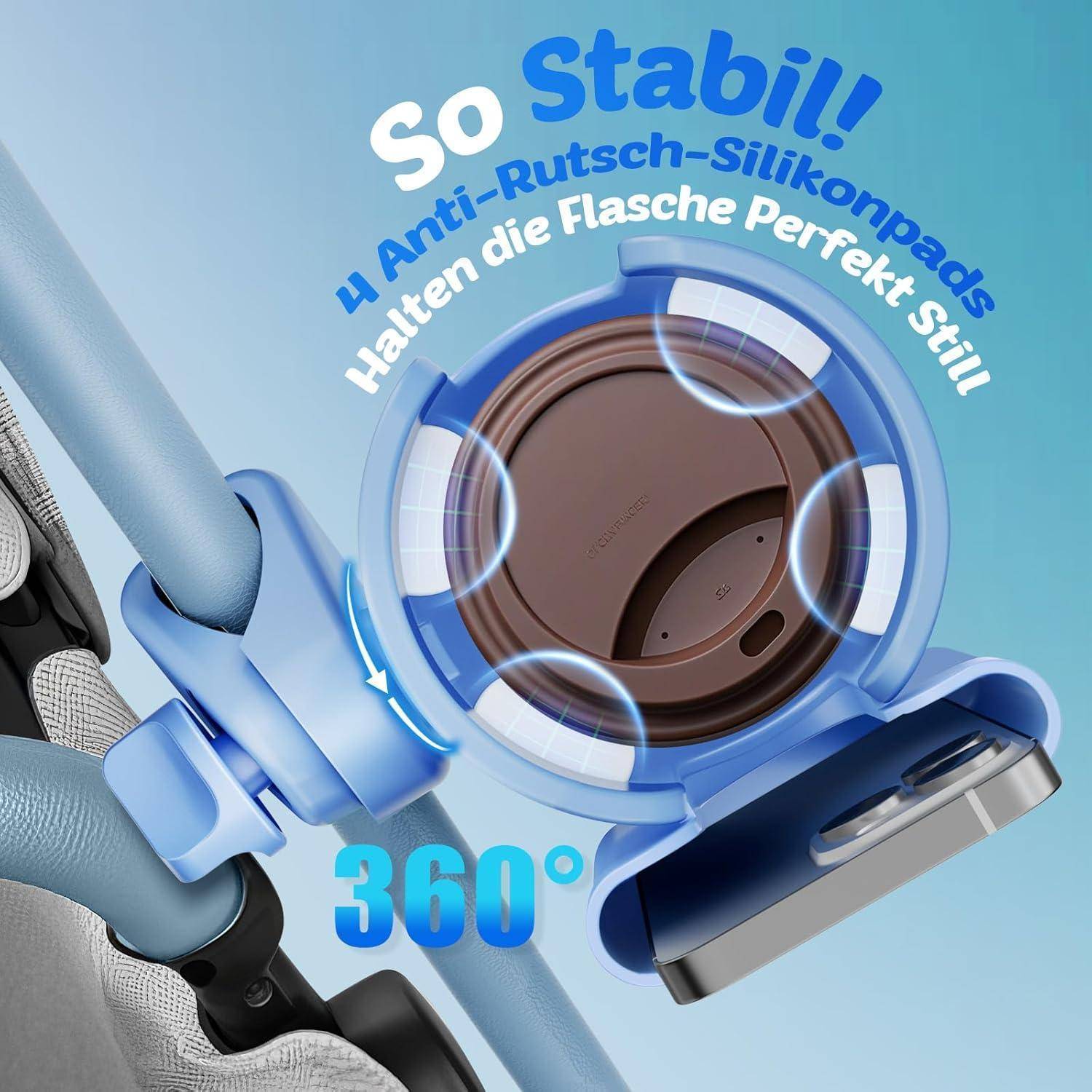 Getränkehalter Kinderwagen 2in1 mit Handyhalter Blau