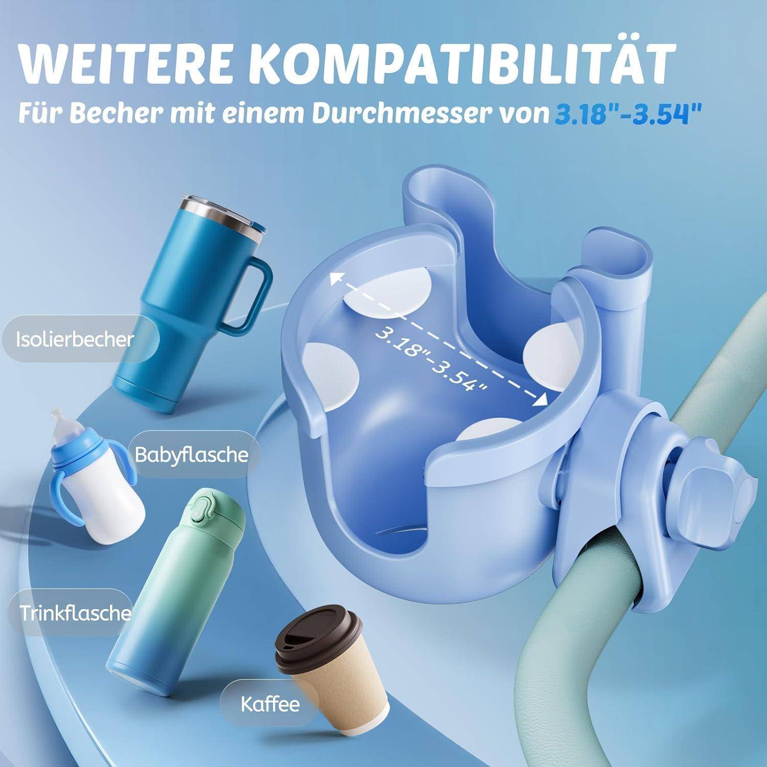 Getränkehalter Kinderwagen 2in1 mit Handyhalter Blau