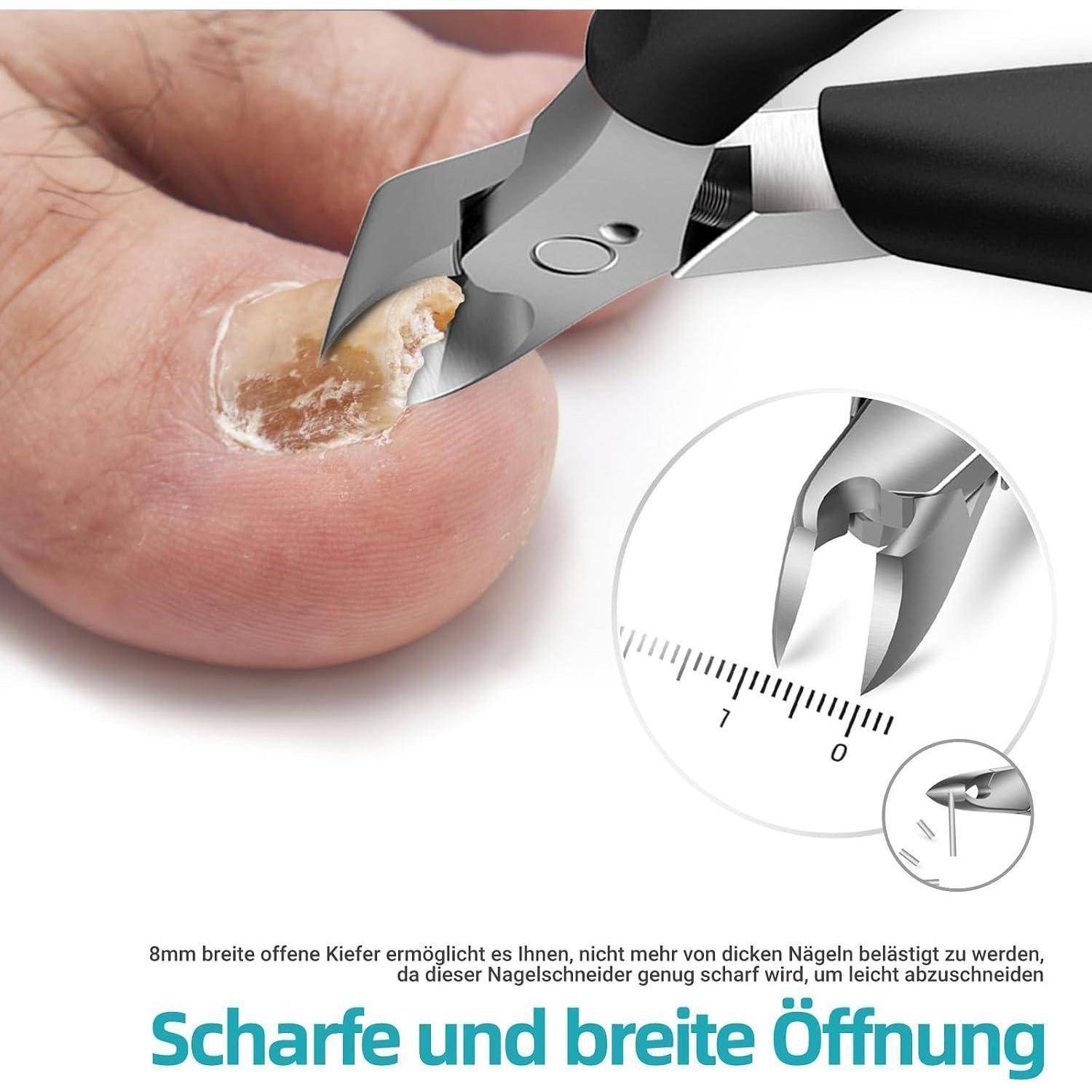 RONAVO Zehennagelknipser Edelstahl extra breite Öffnung Schwarz