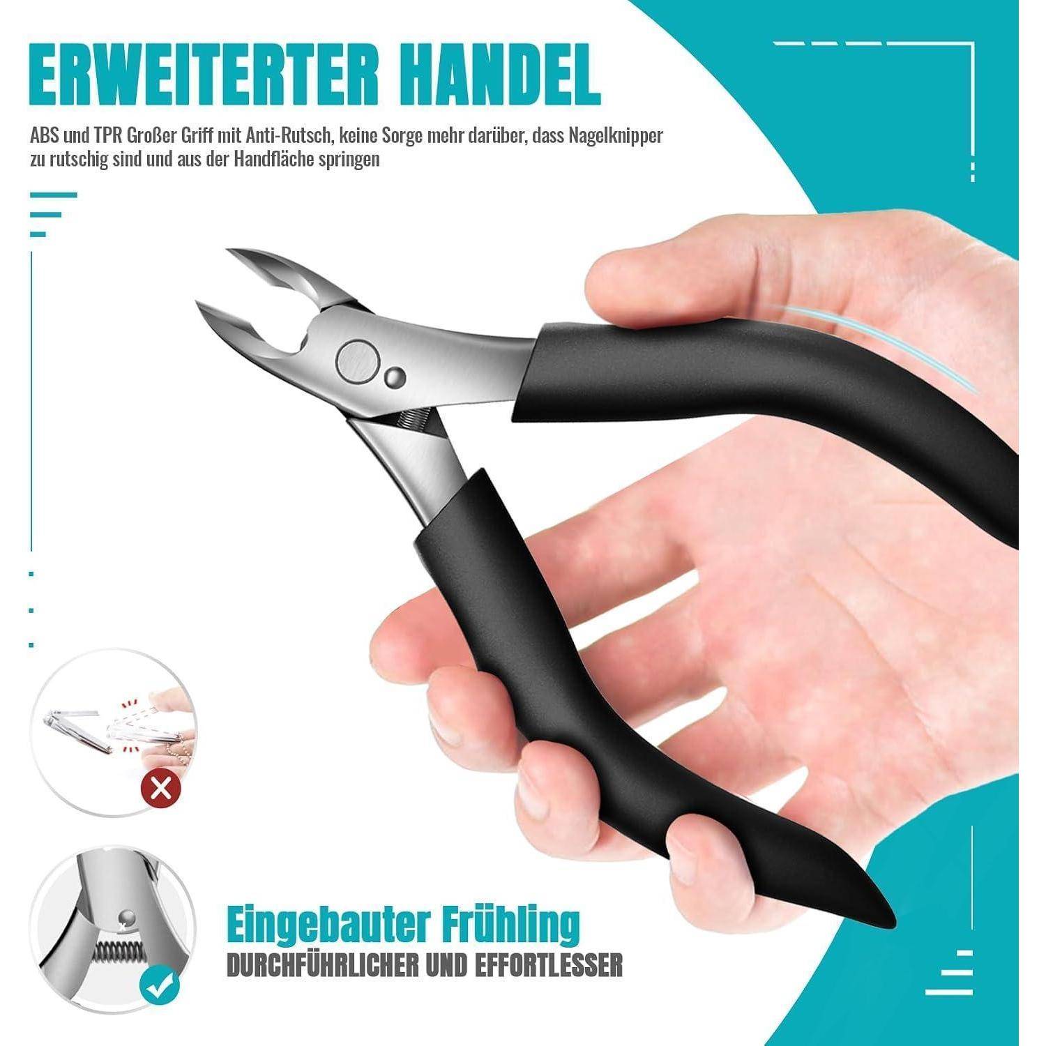 RONAVO Zehennagelknipser Edelstahl extra breite Öffnung Schwarz