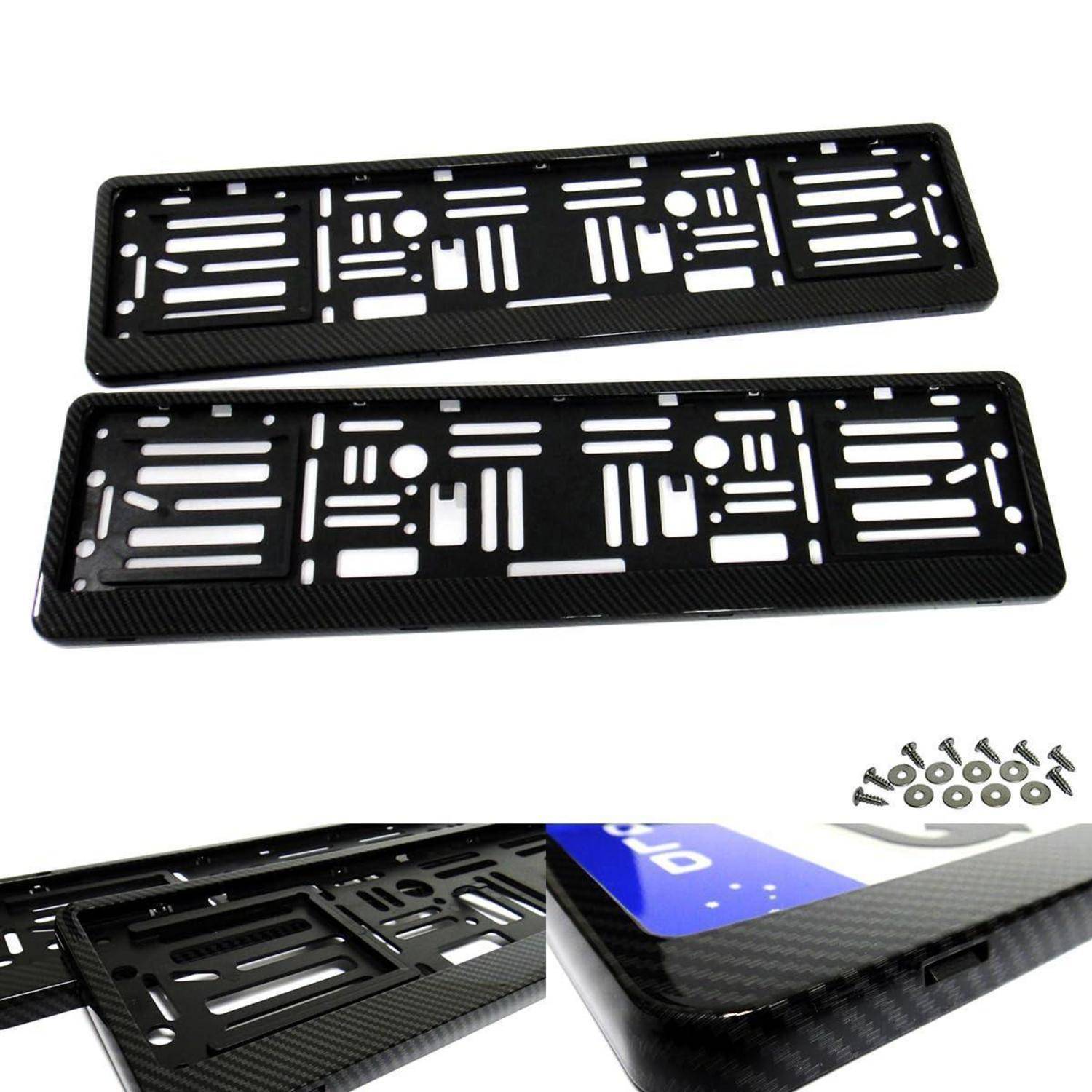 2x Kennzeichenhalter Carbon-Optik Schwarz mit Selbsteinsteller