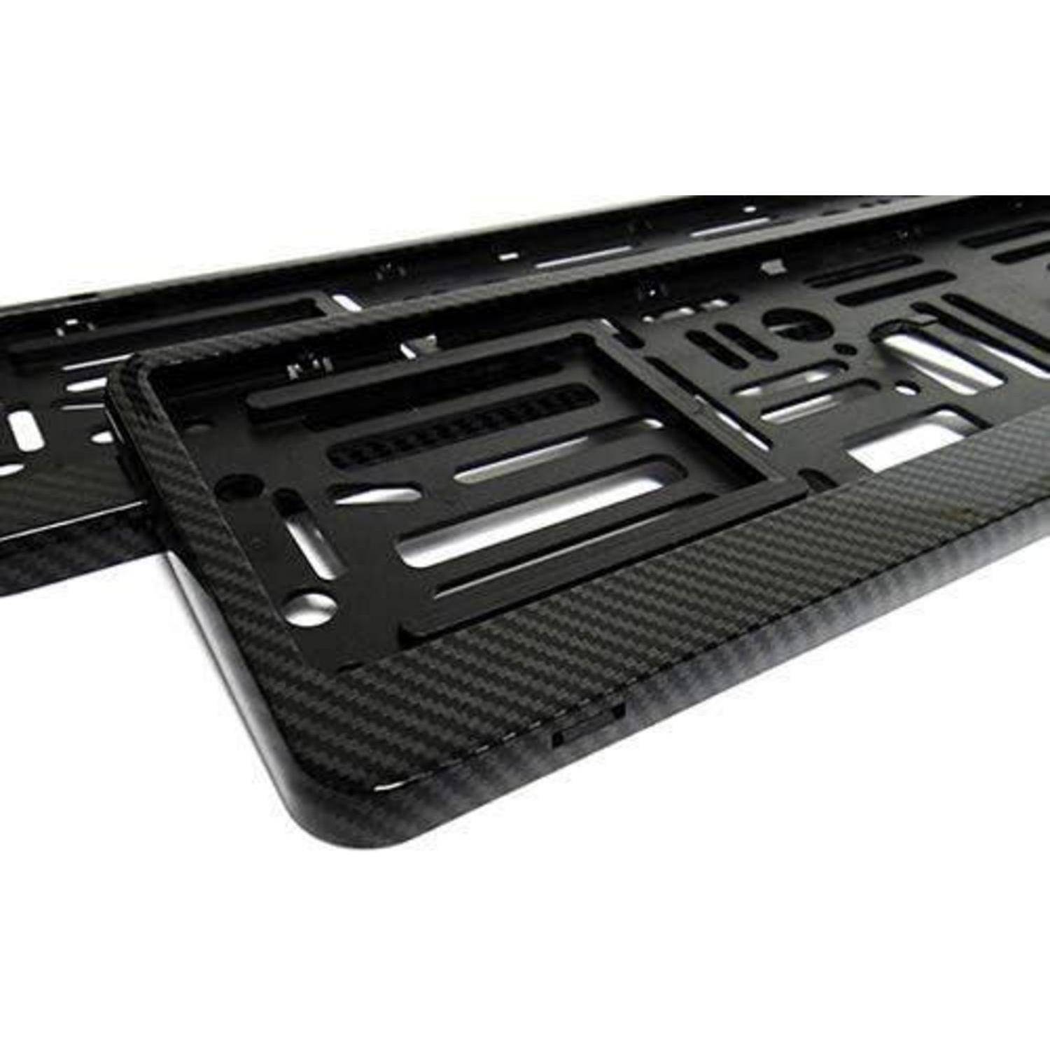2x Kennzeichenhalter Carbon-Optik Schwarz mit Selbsteinsteller