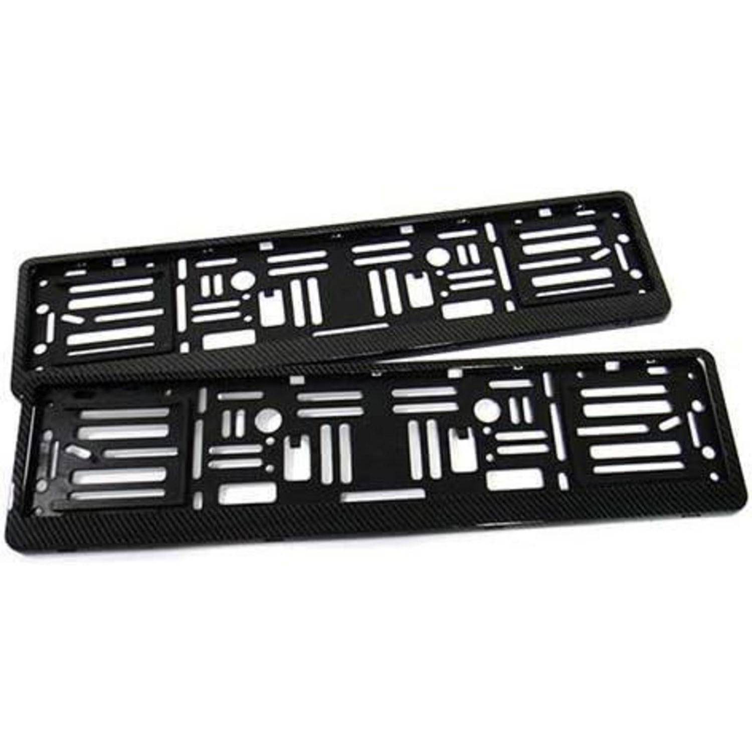 2x Kennzeichenhalter Carbon-Optik Schwarz mit Selbsteinsteller
