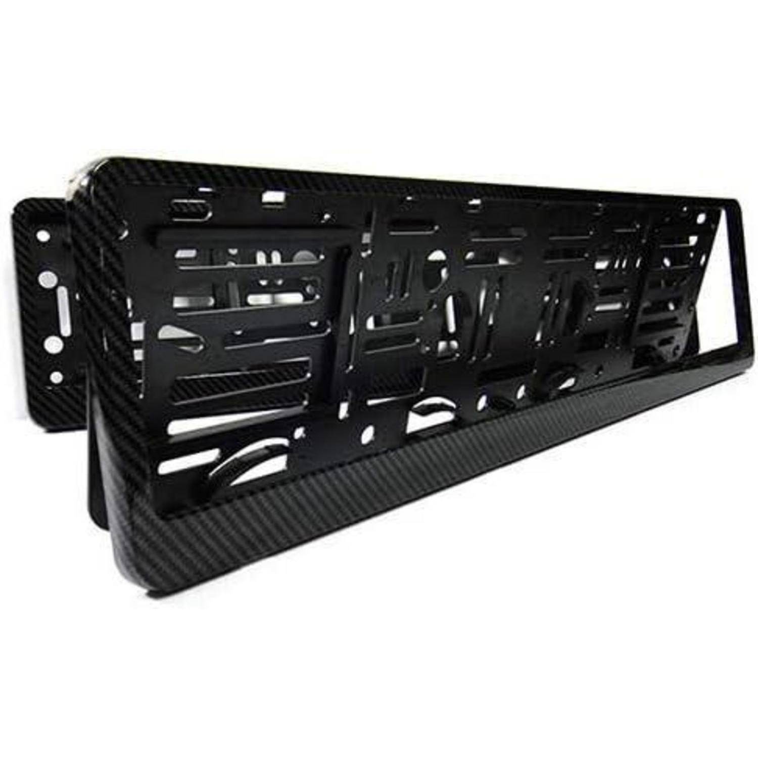 2x Kennzeichenhalter Carbon-Optik Schwarz mit Selbsteinsteller