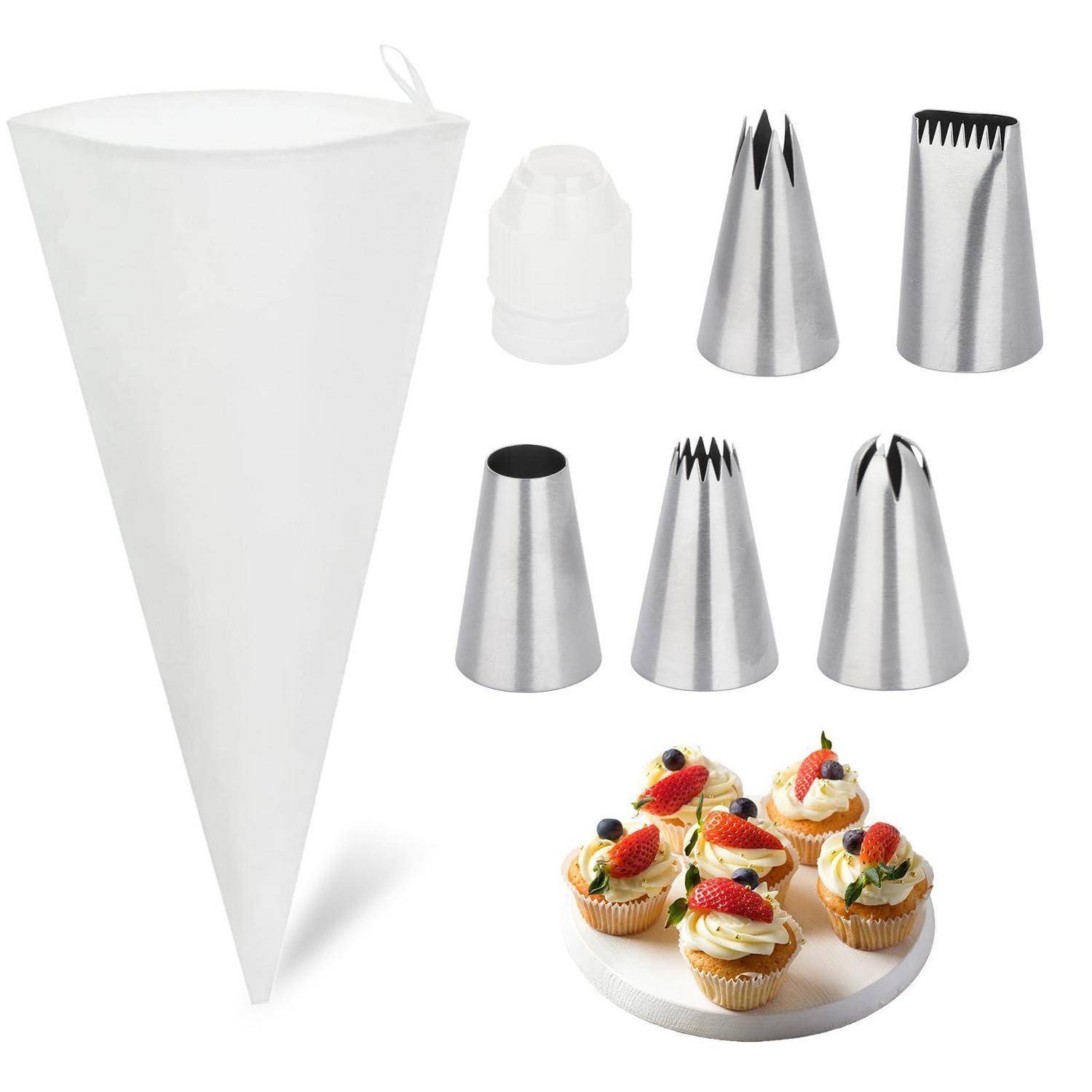 Spritzbeutel Set mit 5 Edelstahl-Tüllen und Baumwollbeutel