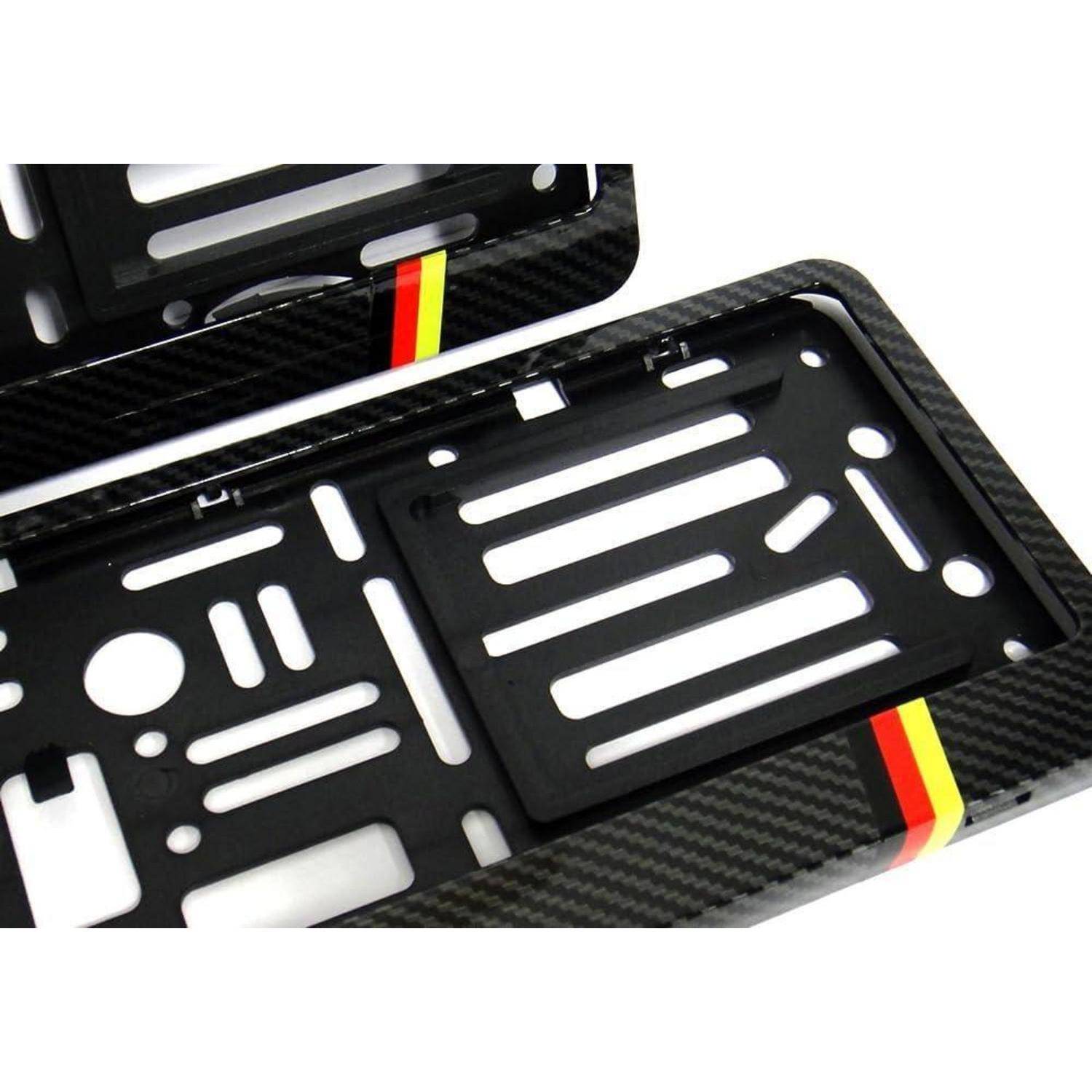 2x Kennzeichenhalter Kohlefaser-Optik Deutschland-Flagge Schwarz