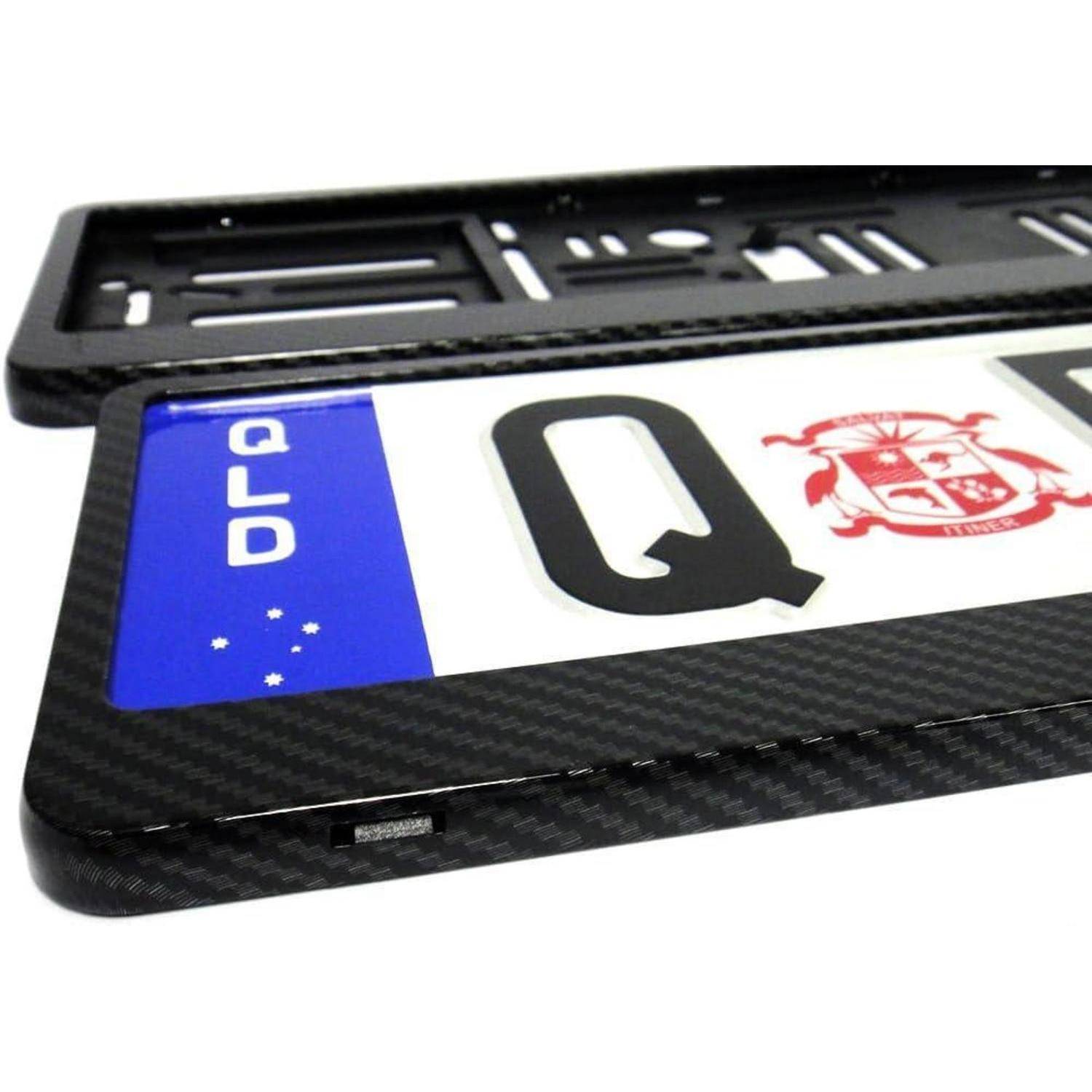 2x Kennzeichenhalter Kohlefaser-Optik Deutschland-Flagge Schwarz