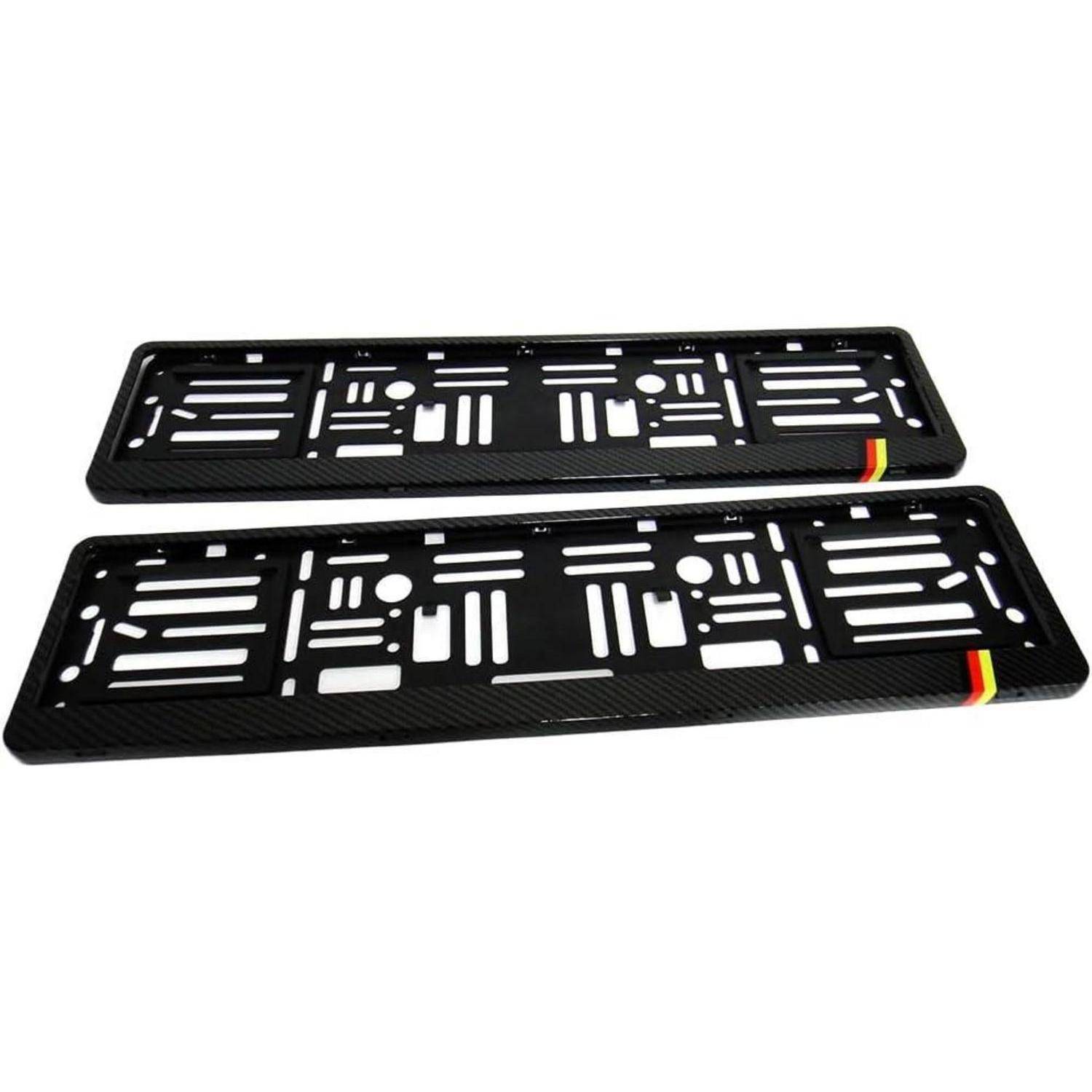 2x Kennzeichenhalter Kohlefaser-Optik Deutschland-Flagge Schwarz