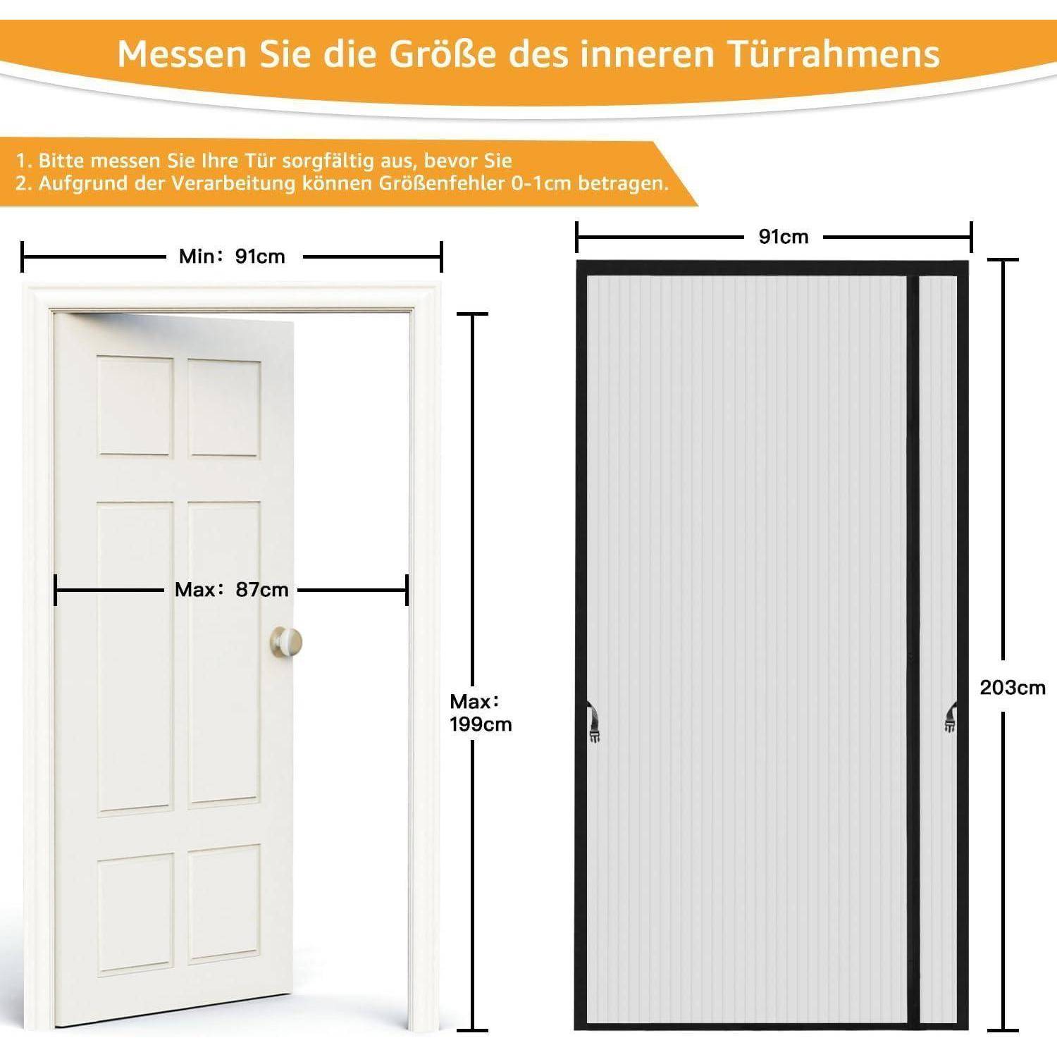 Magnet Fliegengitter Tür 90x203cm Schwarz ohne Bohren
