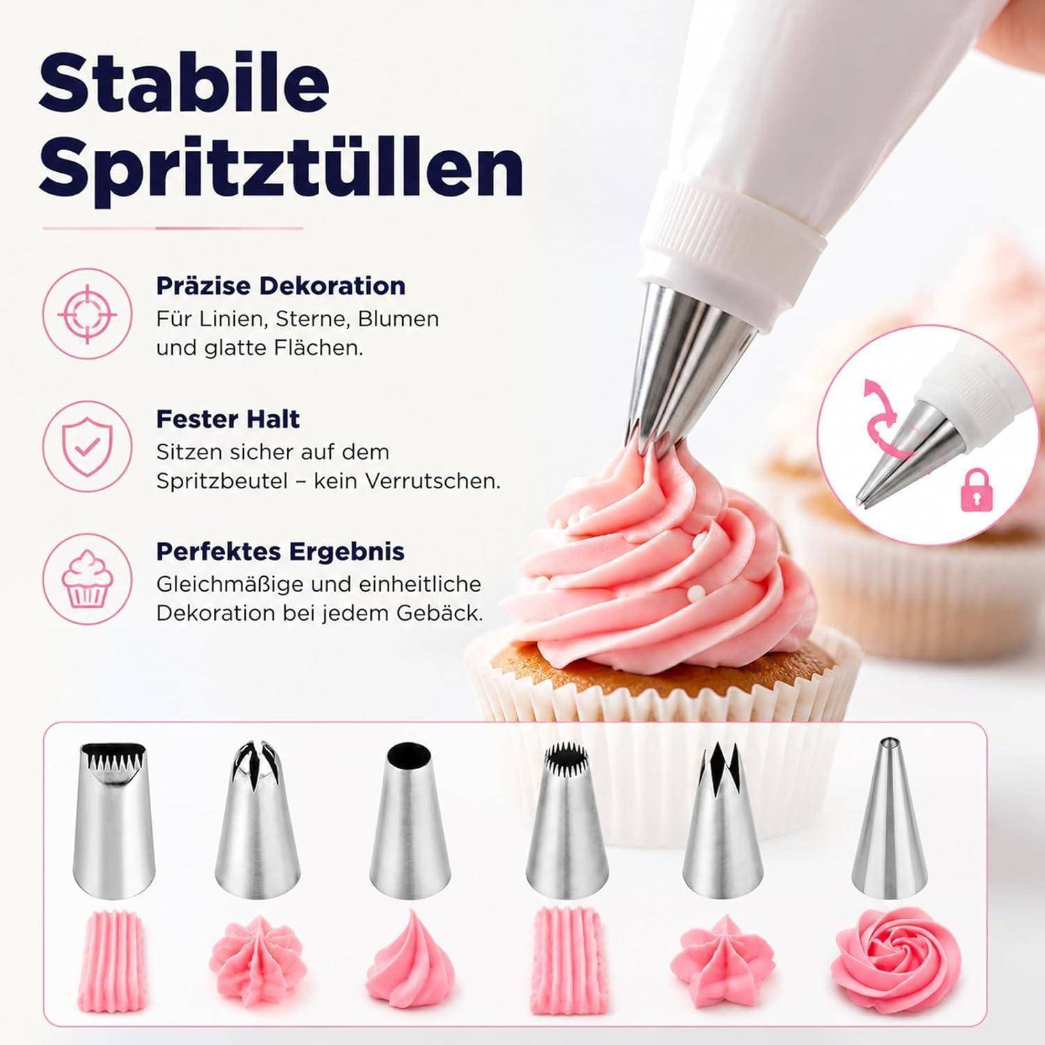 Spritzbeutel Set 14-teilig wiederverwendbar Edelstahl Tüllen