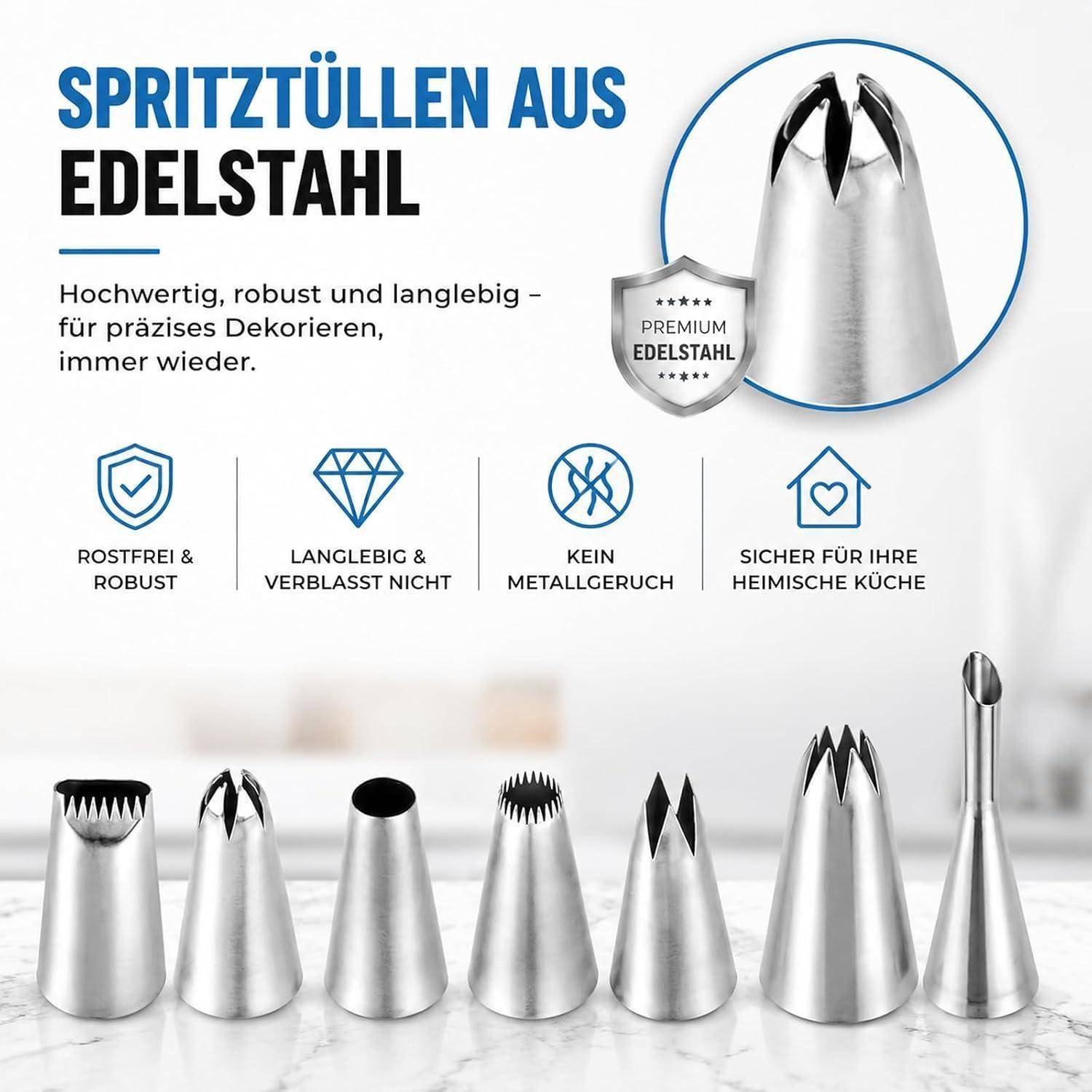 Spritzbeutel Set 14-teilig wiederverwendbar Edelstahl Tüllen