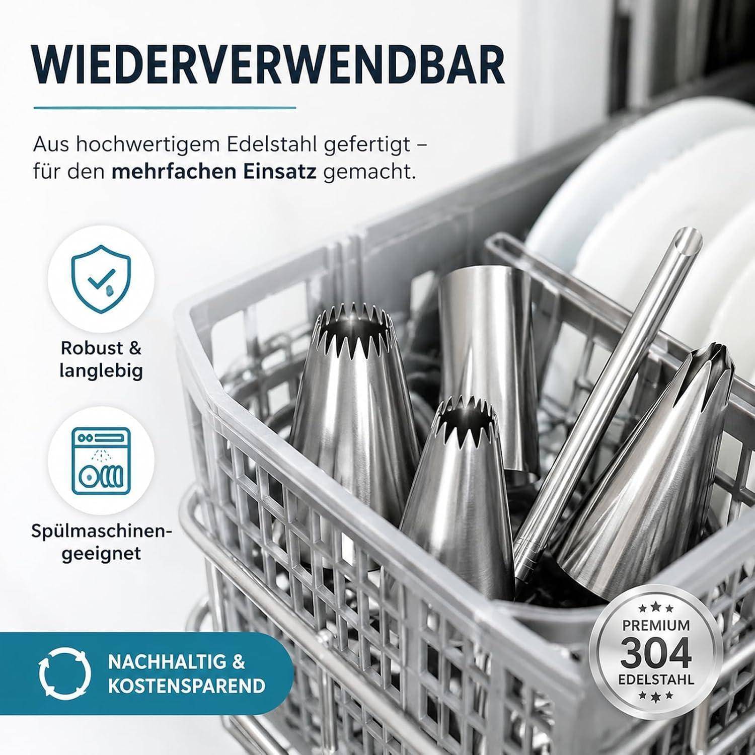 Spritzbeutel Set 14-teilig wiederverwendbar Edelstahl Tüllen