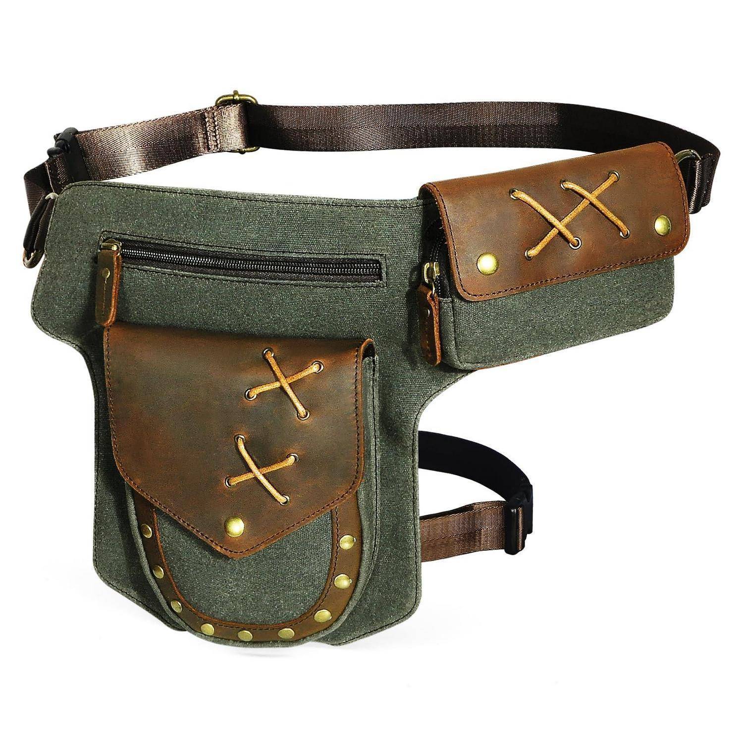 Herren Motorrad Beintasche Canvas Leder Grün FB211-8