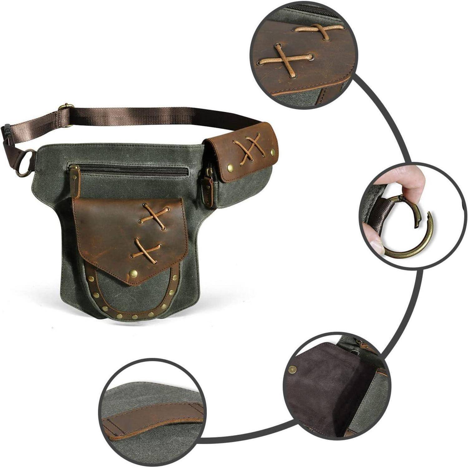 Herren Motorrad Beintasche Canvas Leder Grün FB211-8