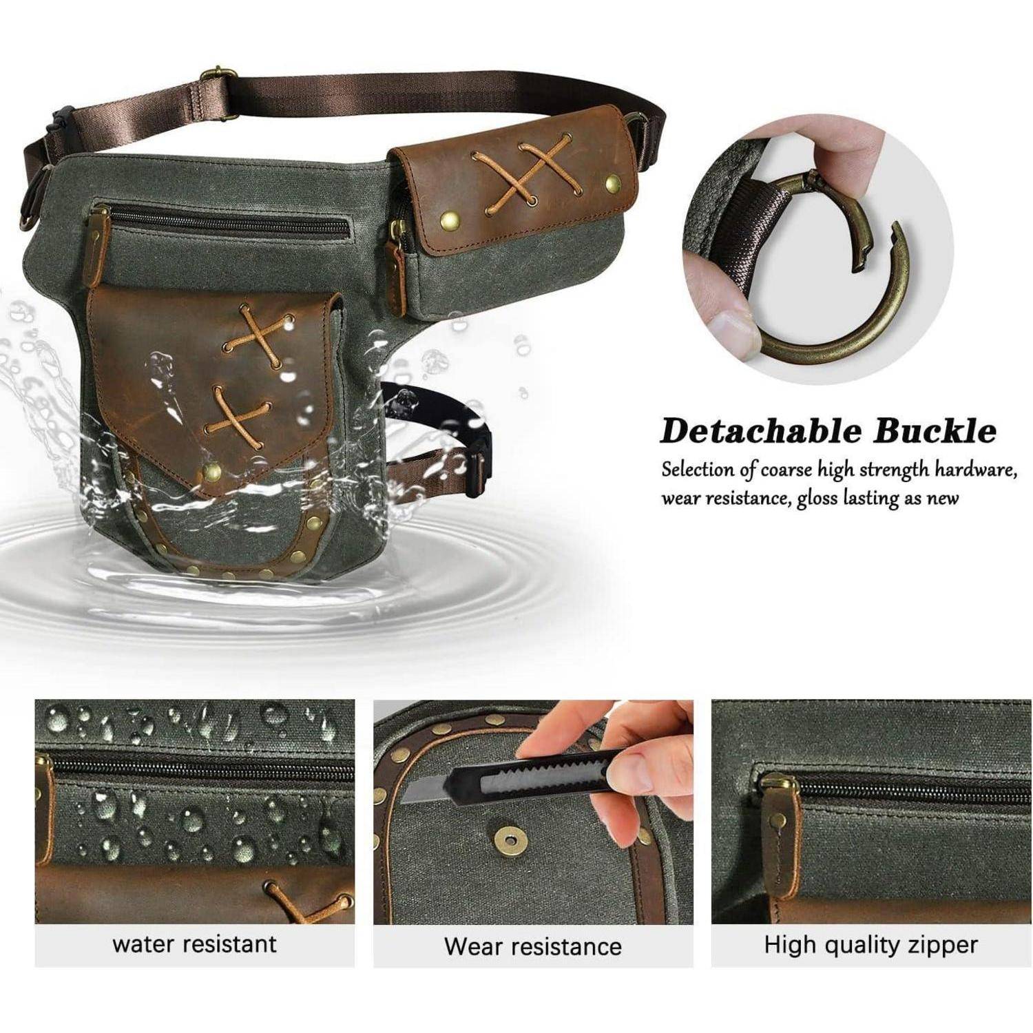 Herren Motorrad Beintasche Canvas Leder Grün FB211-8