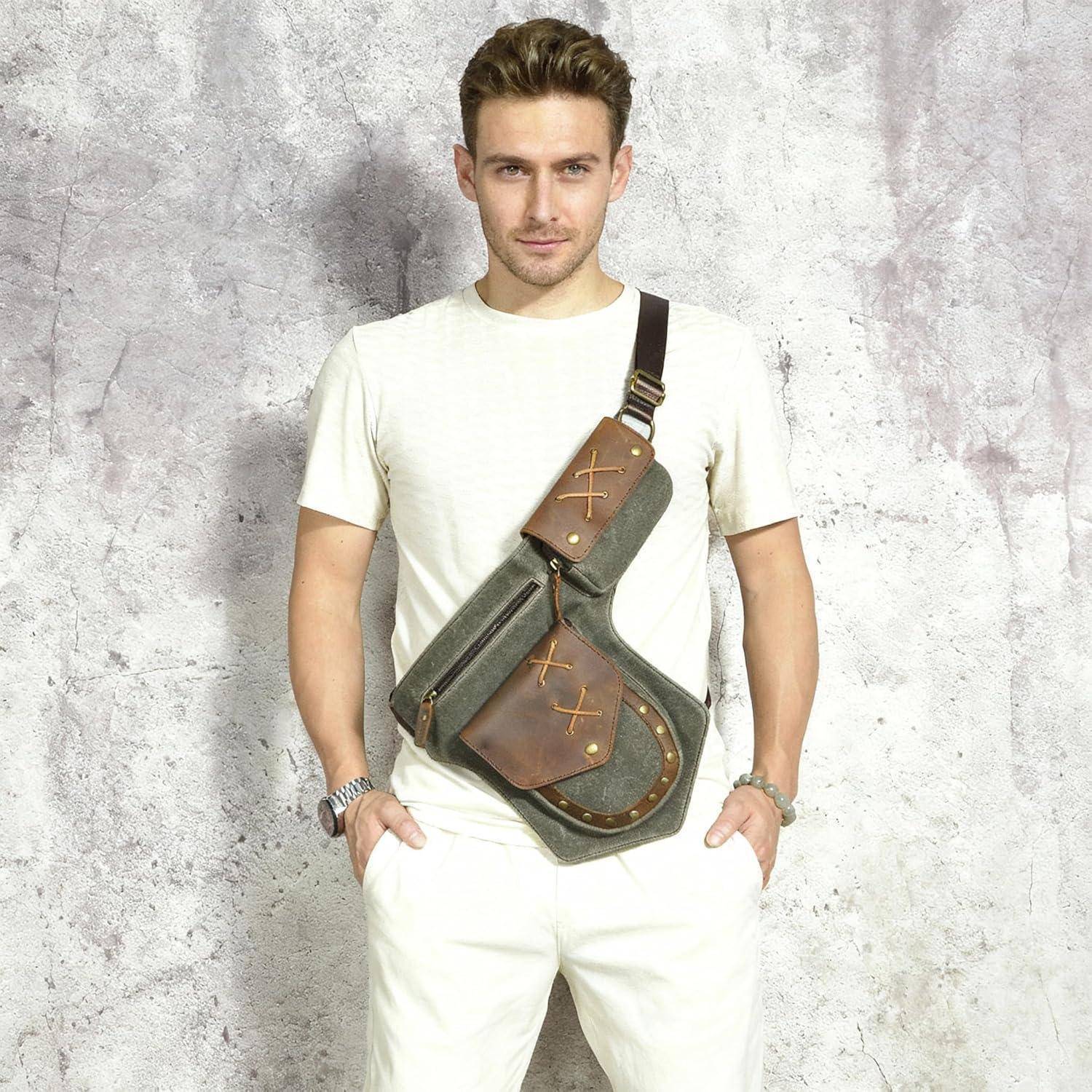 Herren Motorrad Beintasche Canvas Leder Grün FB211-8