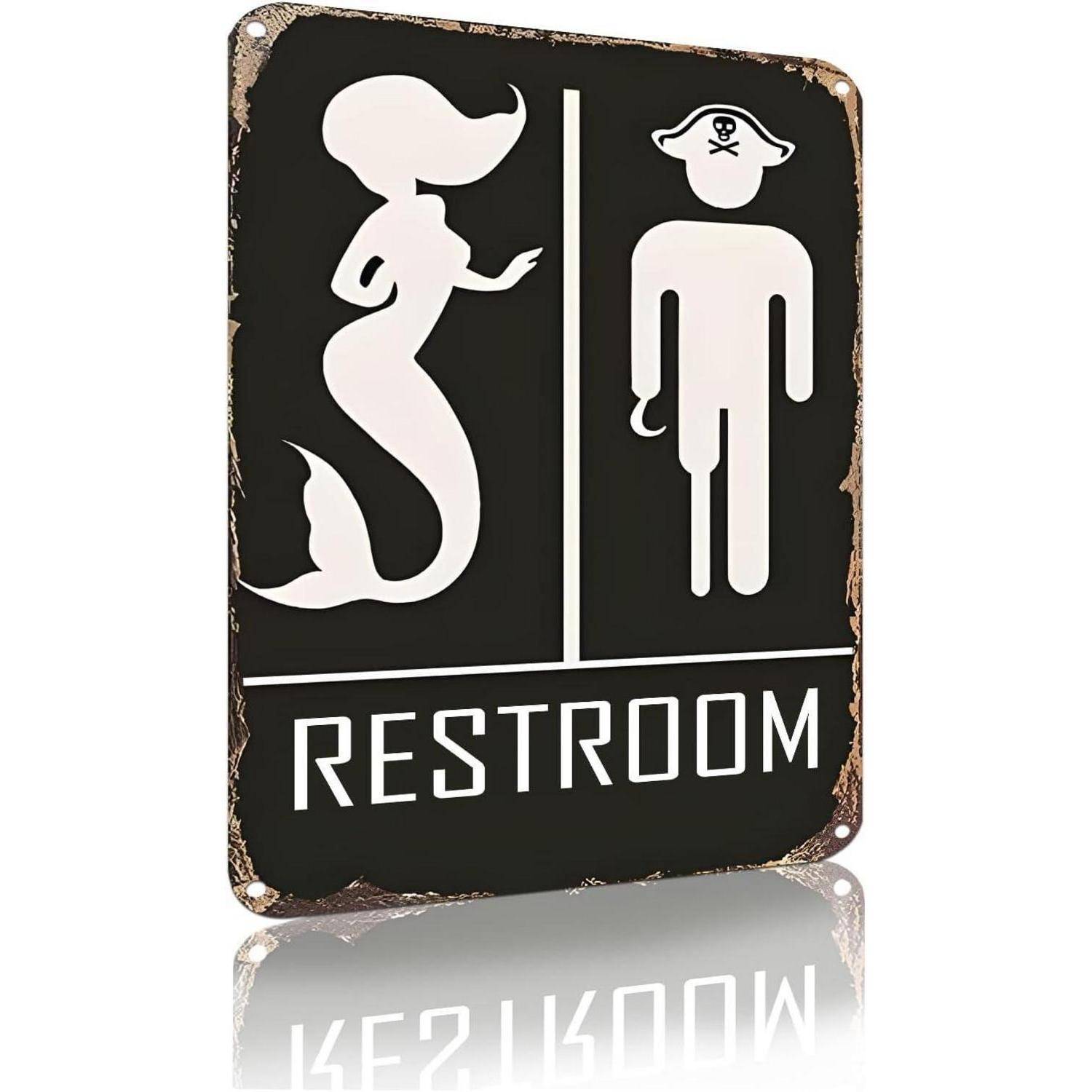 Wanddeko Metallschild "RESTROOM" Meerjungfrau Pirat 20x30cm
