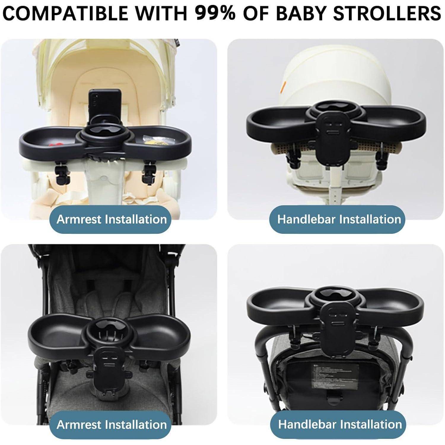 Kinderwagen Tablett 4-in-1 mit Getränkehalter und Handyhalterung