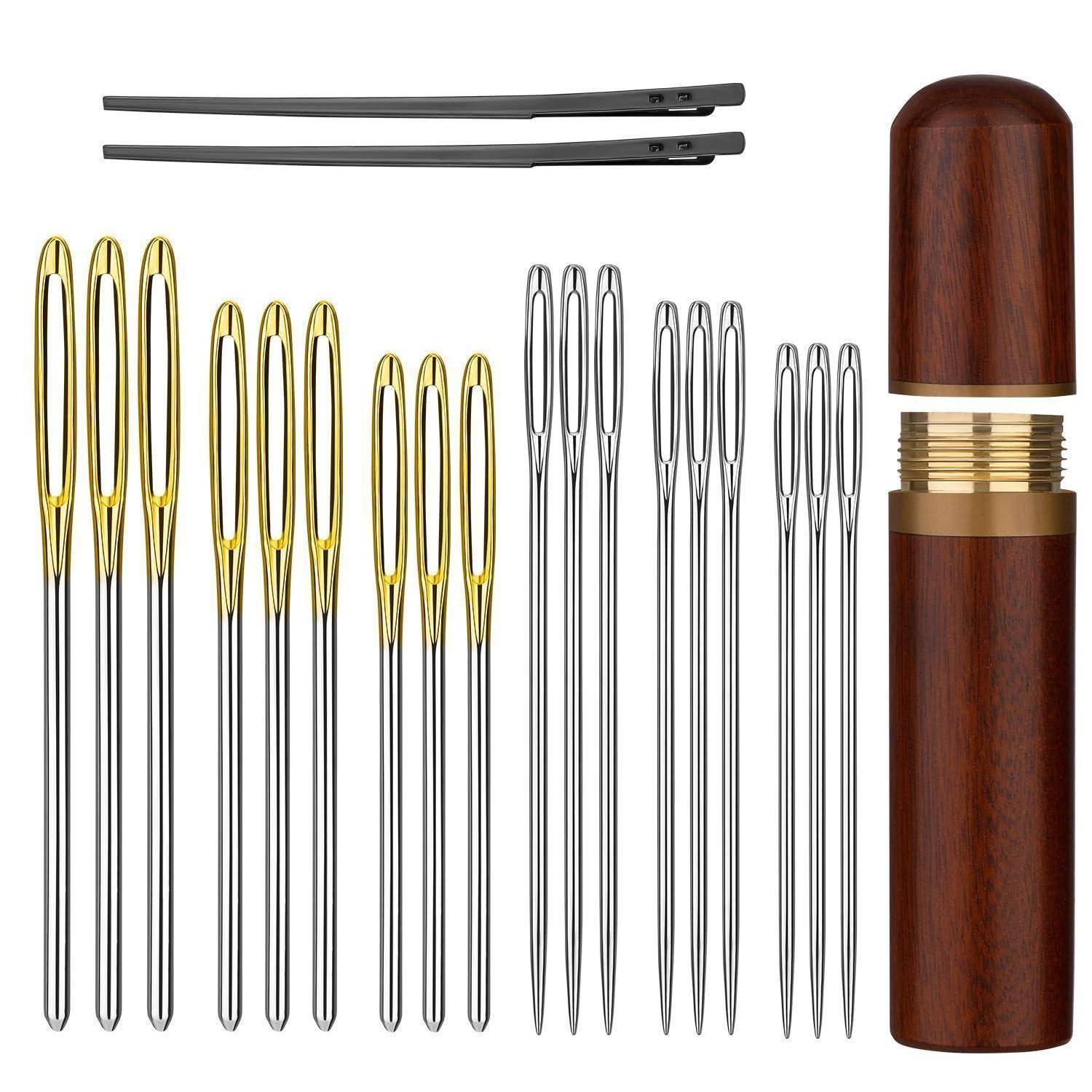 Nähnadeln Set 18tlg. Große Augen Nadeln mit 2 Lederschnürnadeln und Nadelflasche
