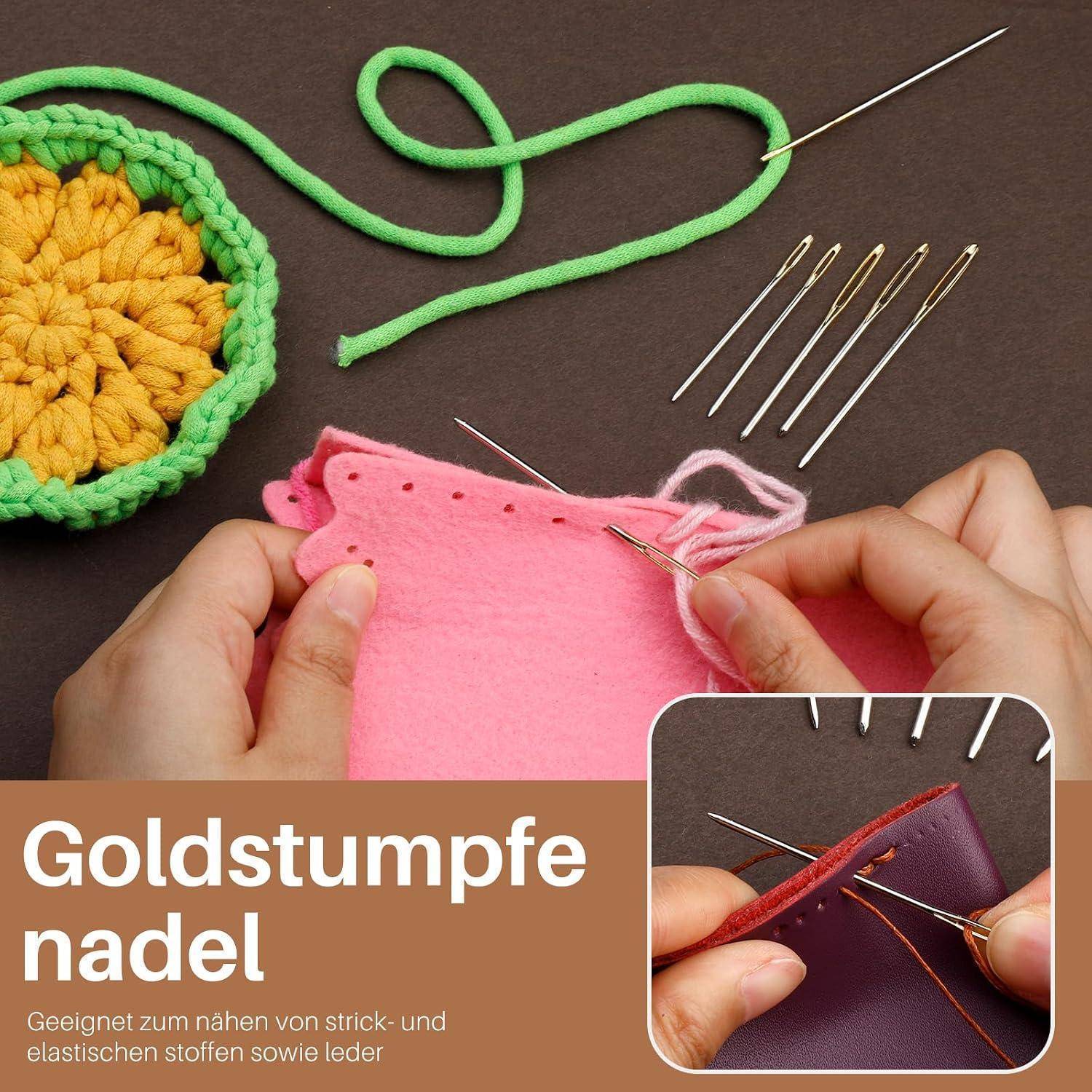 Nähnadeln Set 18tlg. Große Augen Nadeln mit 2 Lederschnürnadeln und Nadelflasche